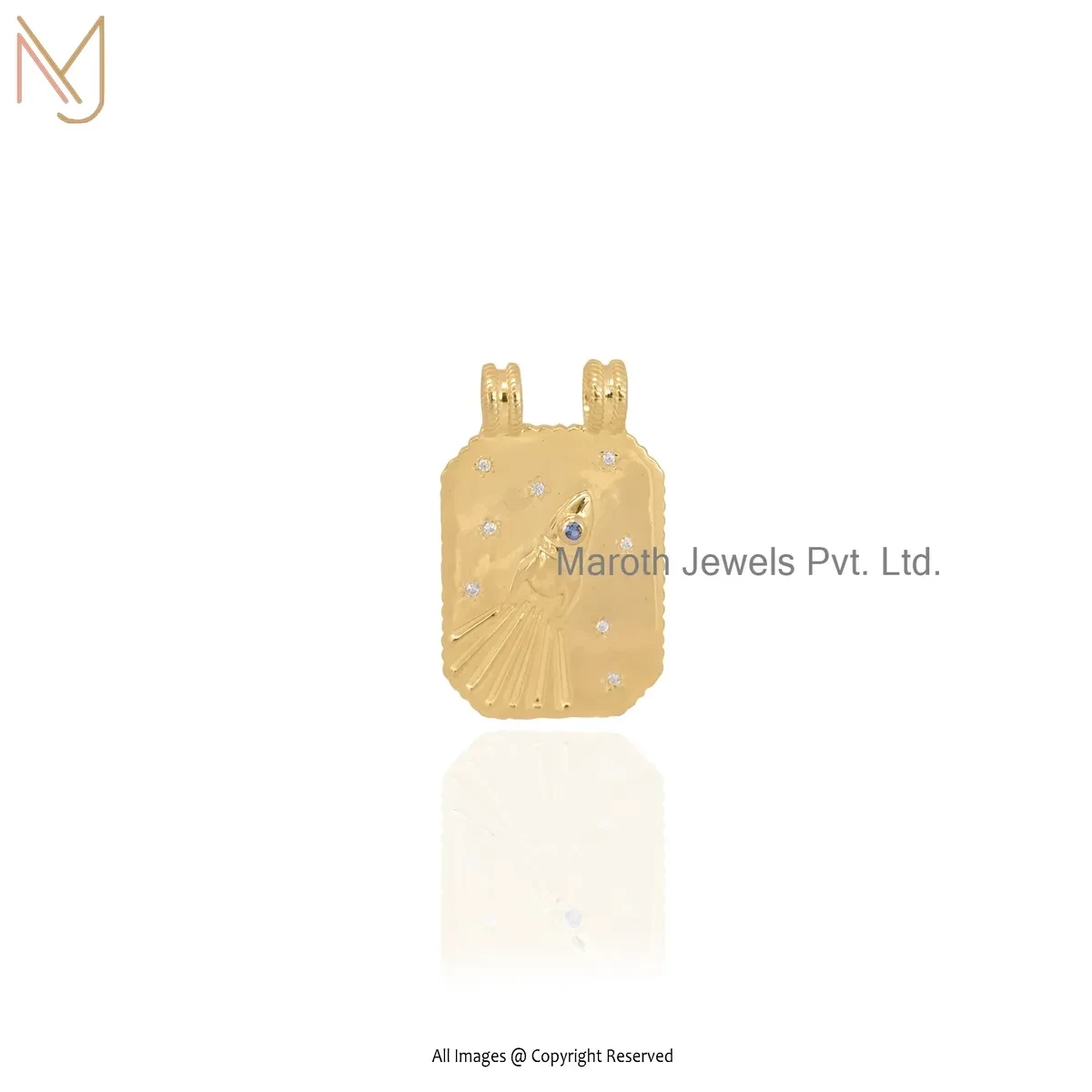 14K Yellow Gold Blue Cubic Zircon Scapular Pendant Manufacturer