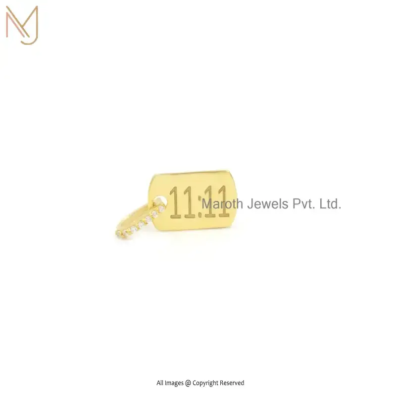 Private Lable 925 Silver Yellow Gold Plated Diamond Cubic Zircon Manifestation Tag Pendant