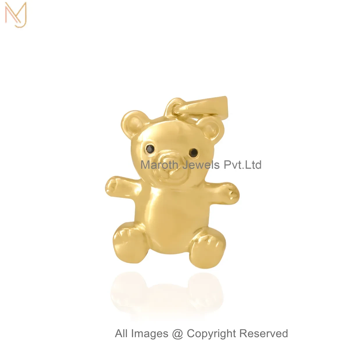 14K Yellow Gold Diamond Black Cubic Zircon Cute Teddy Bear Gold Pendant Jewelry Supplier