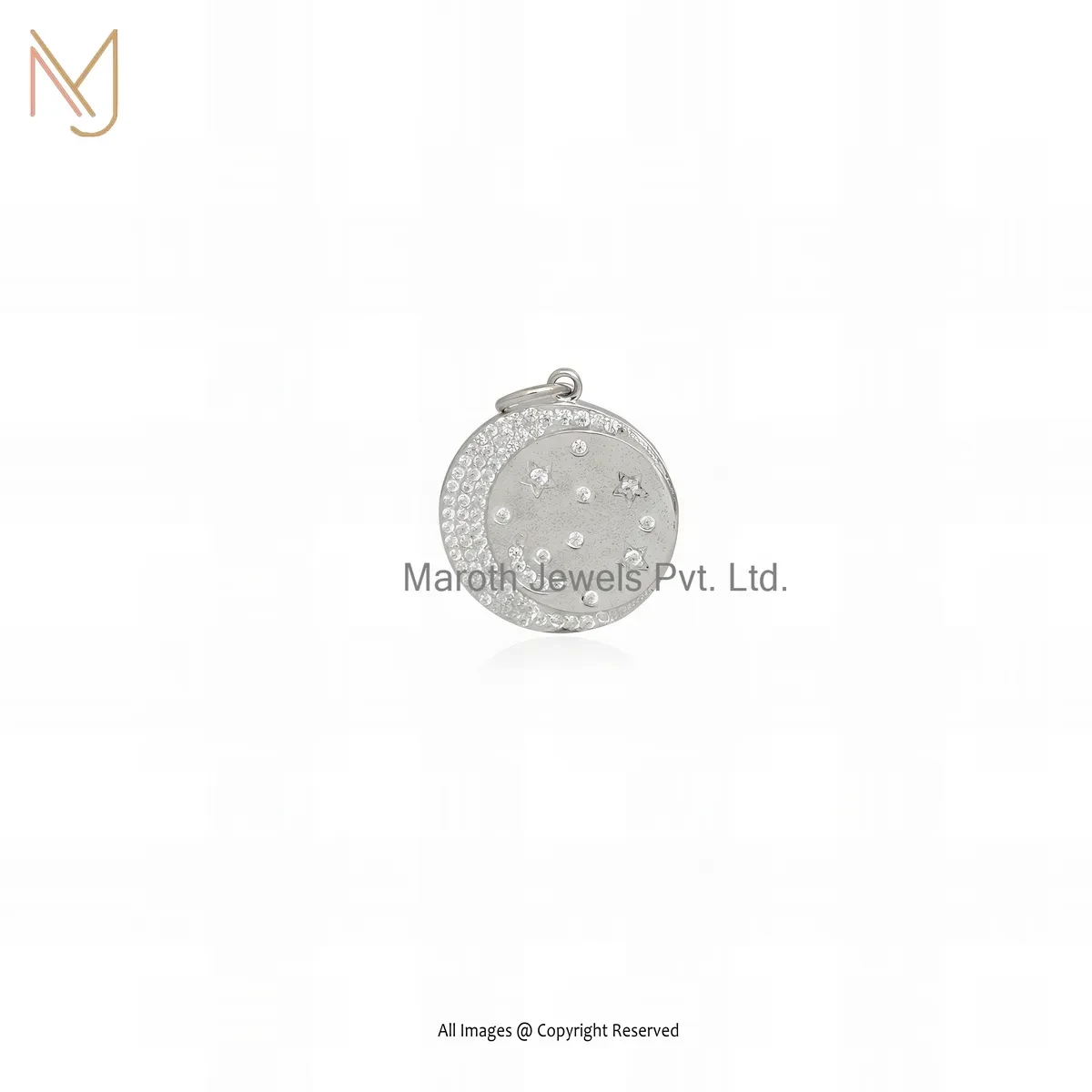 925 Silver Natural Silver Plated Cubic Zircon Star Moon Pendant Jewelry Supplier