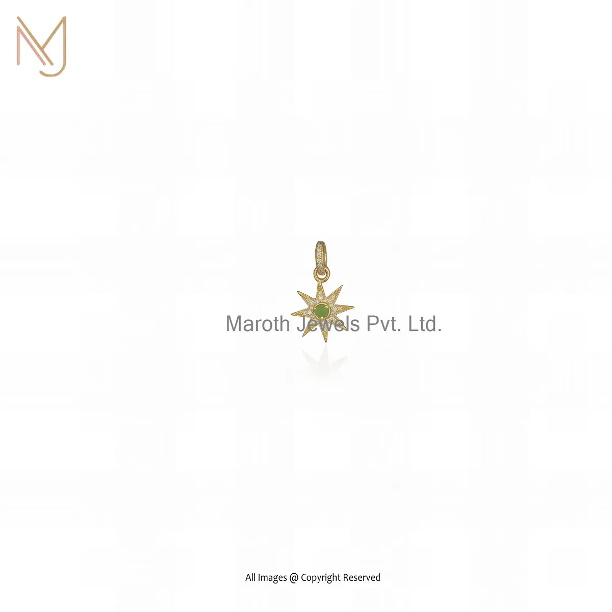 925 Silver Yellow Gold Plated Green Opal And Moissanite Star Pendant Custom Jewelry