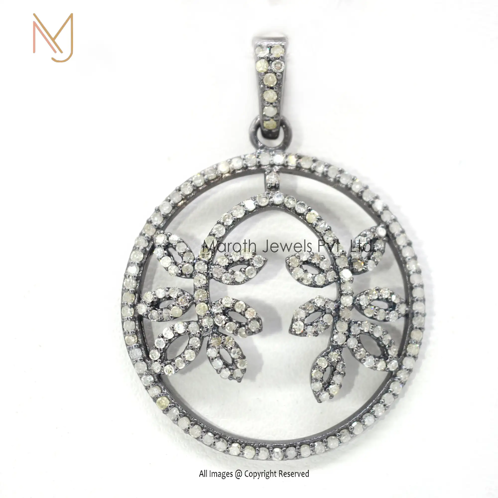 925 Silver Black Rhodium Pave Diamond Leaf Pendant Jewelry Manufacturer