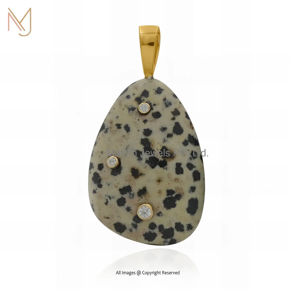 Private Lable 14K Yellow Gold Cubic Zircon & Amazonite Gemstone Teardrop Pendant