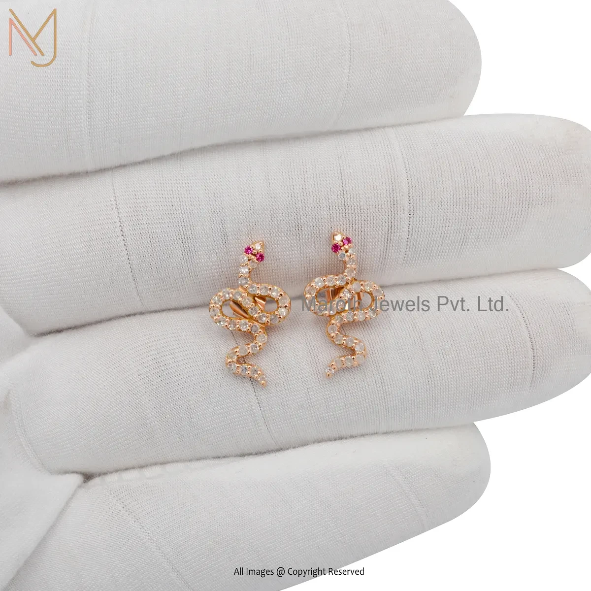 14K Yellow Gold Diamond Blue Sapphire Snake Stud Earring Manufacturer