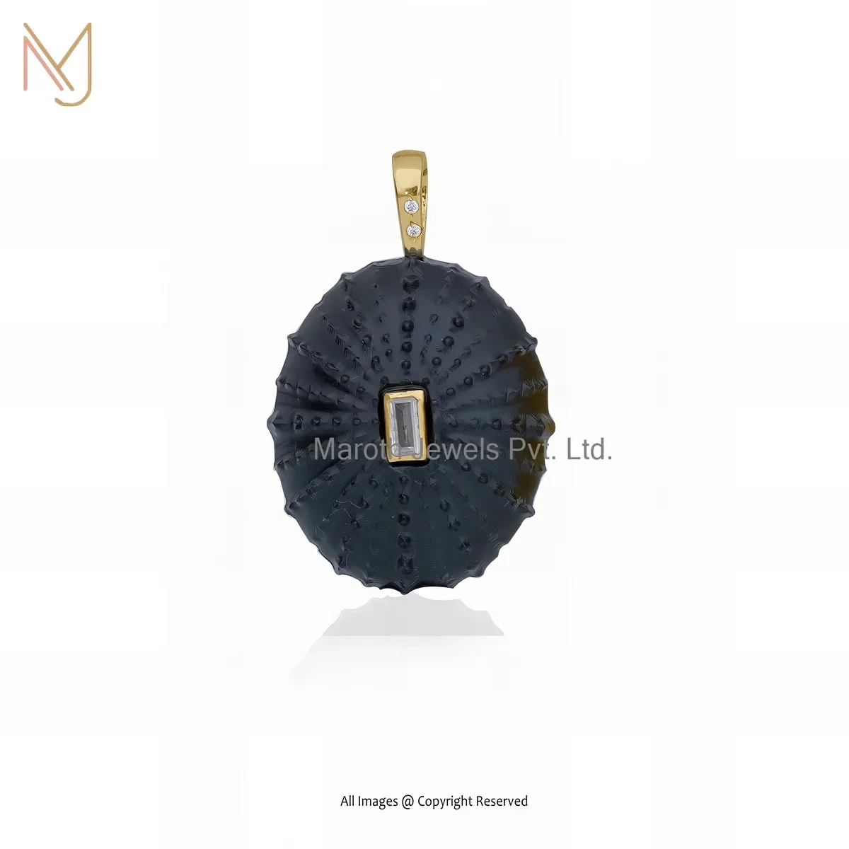 Private Lable 925 Silver Yellow Gold Plated Cubic Zircon & Gemstone Baguatte Urchin Pendant