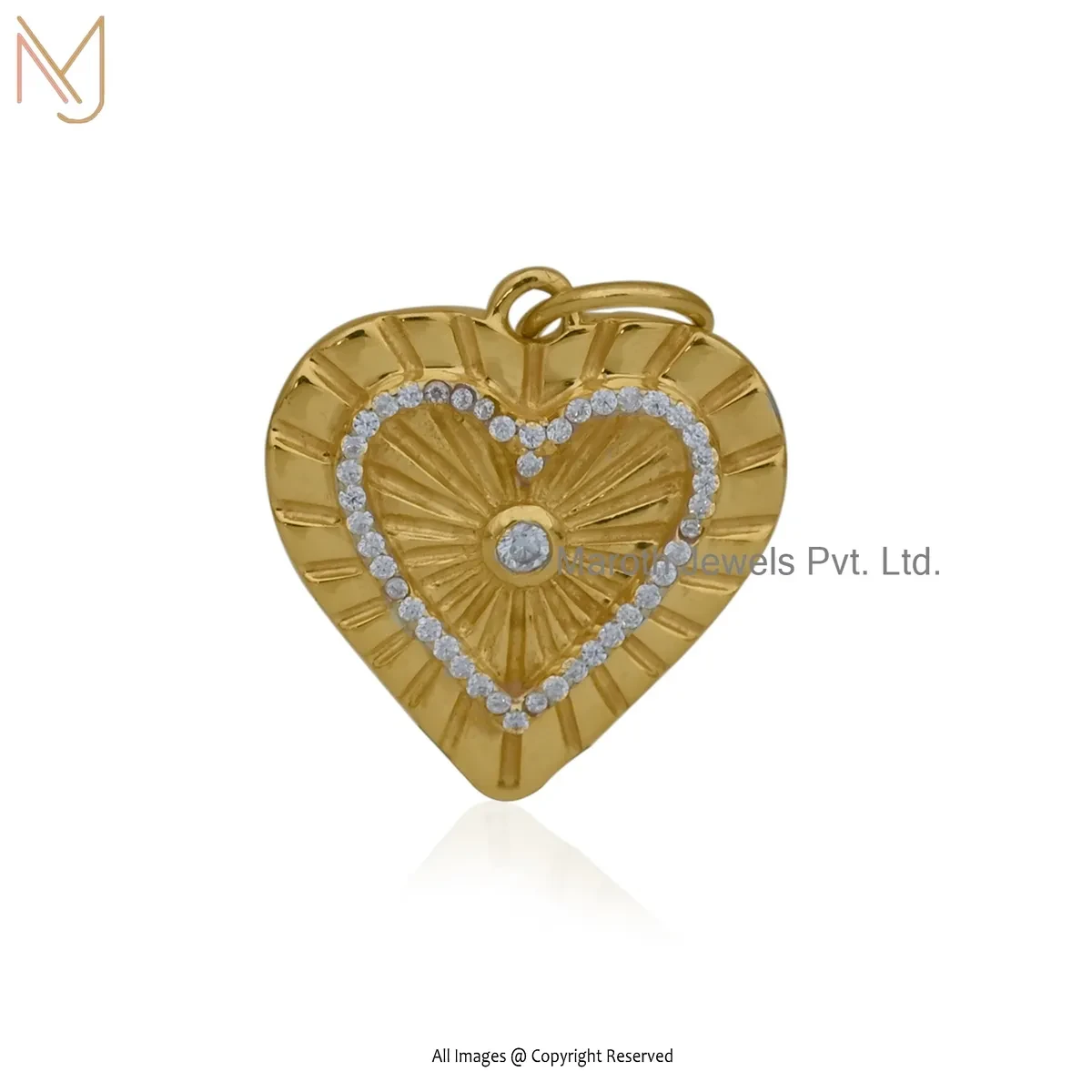 Private Lable 925 Silver Yellow Gold Plated Moissanite Gemstone Fluted Heart Pendant