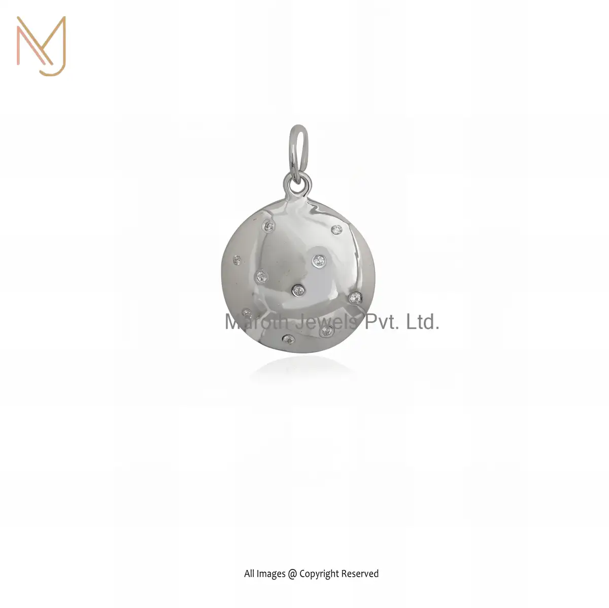 Private Lable 925 Silver Yellow Gold Plated Diamond Flat Round Disc Pendant