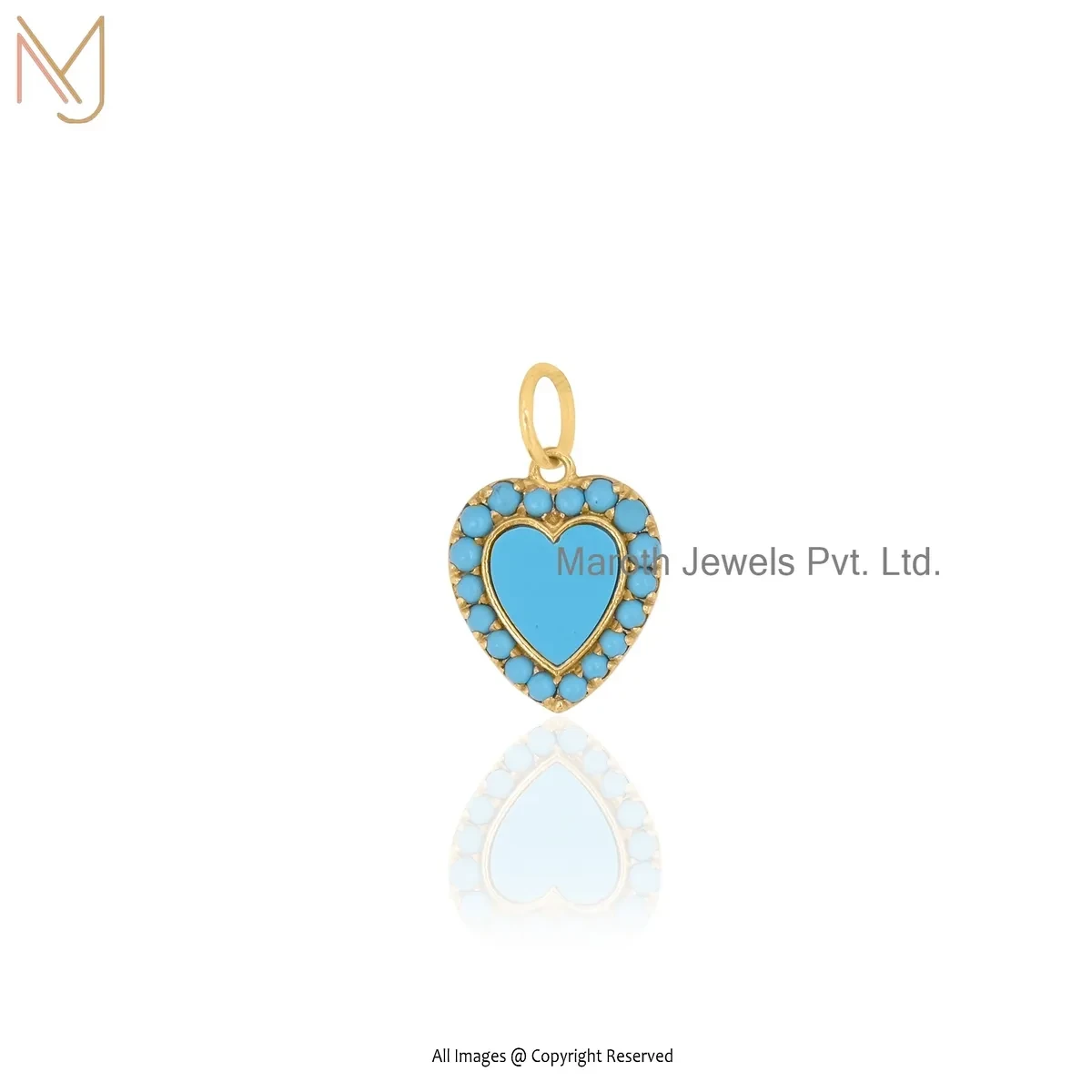 925 Silver Yellow Gold Plated Turquoise Heart Pendant Manufacturer
