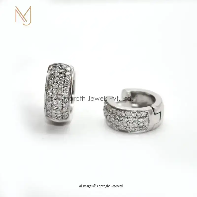 Manufacturer 925 Natural Silver Pave Diamond Huggies Earrings Jewelry manufacturer