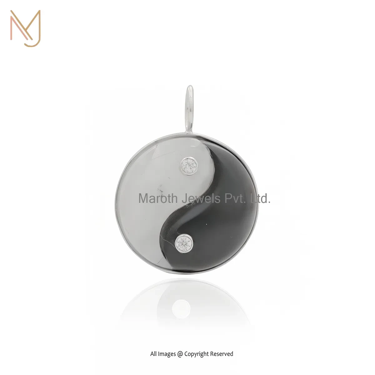 Wholesale 925 Silver Natural Silver Plated Cubic Zircon & Black Onyx Yin Yang Pendant