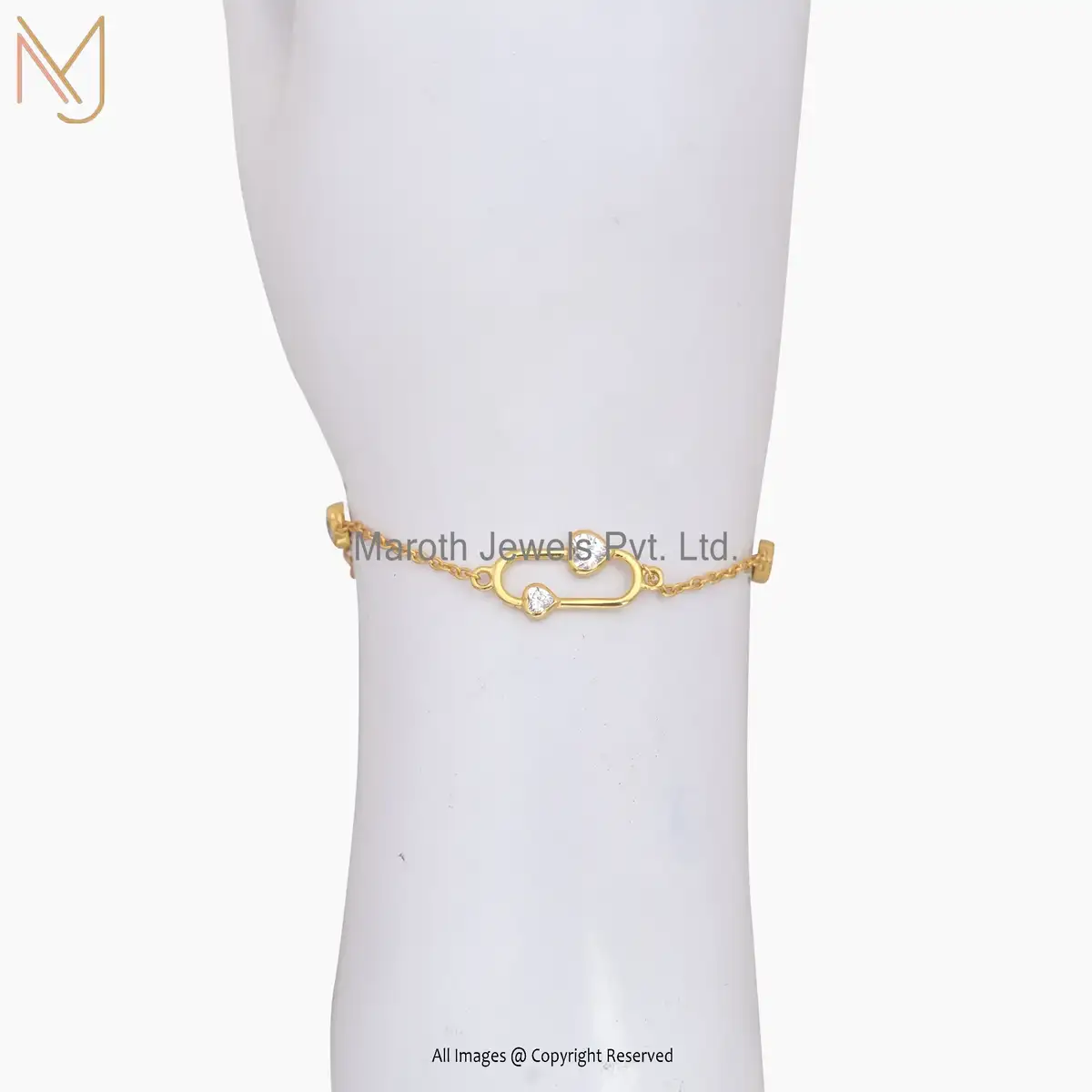 925 Sterling Silver Yellow Gold Plated White Cubic Zircon Bracelet Custom Jewelry