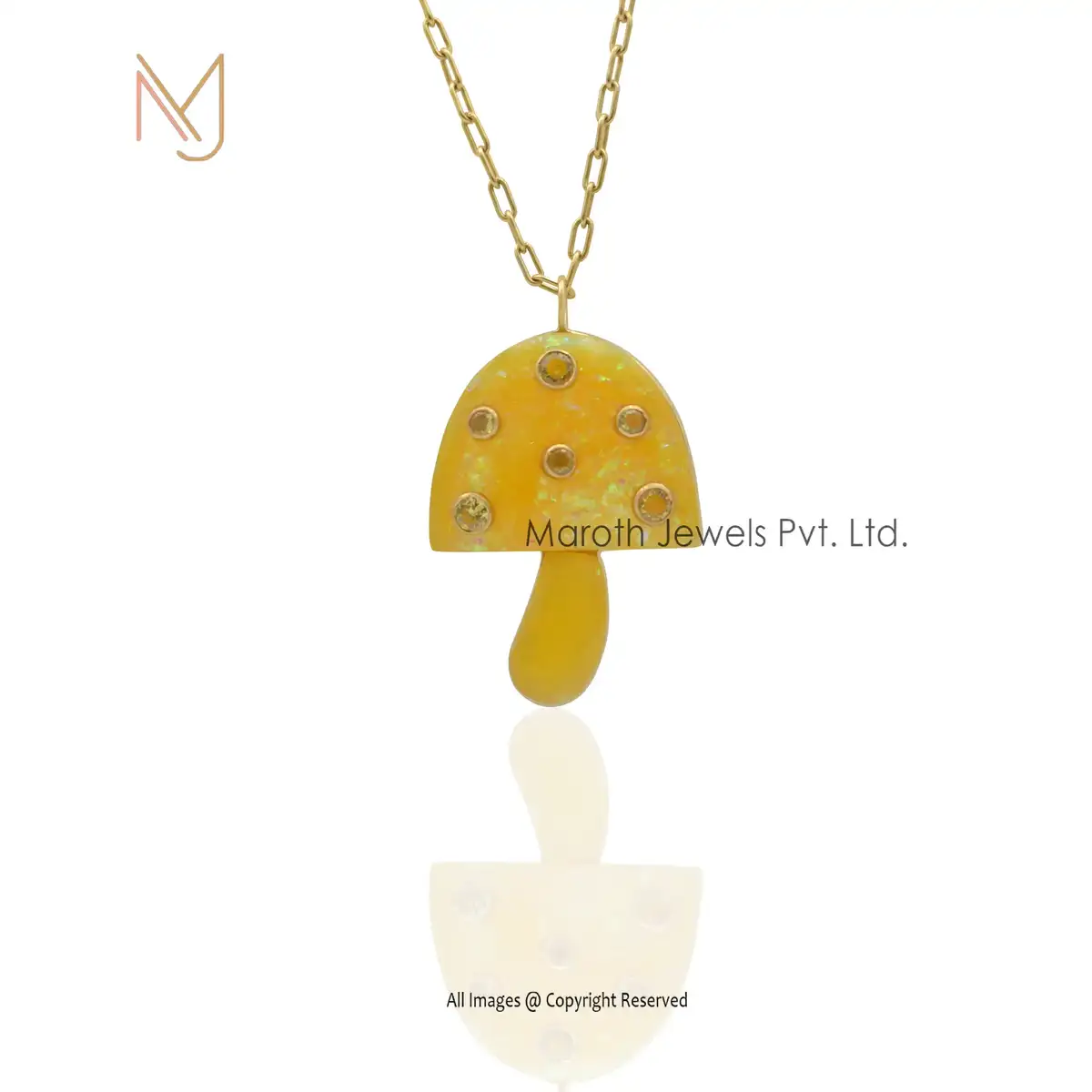Wholesale 14K Yellow Gold Yellow Opal with Round Stone Mushroom Pendant