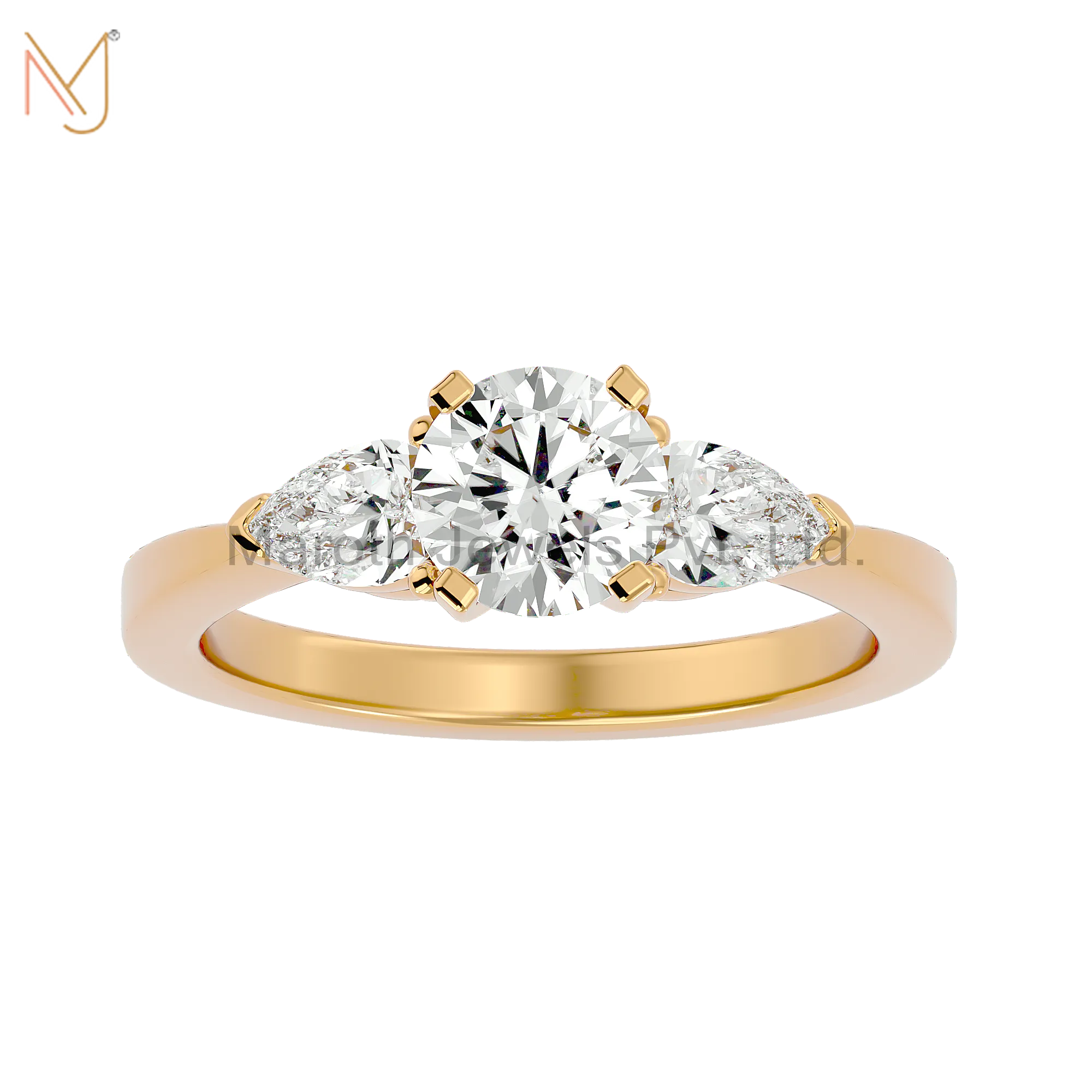 14K Yellow Gold Moissanite Diamond Round Pear Ring Wholesale