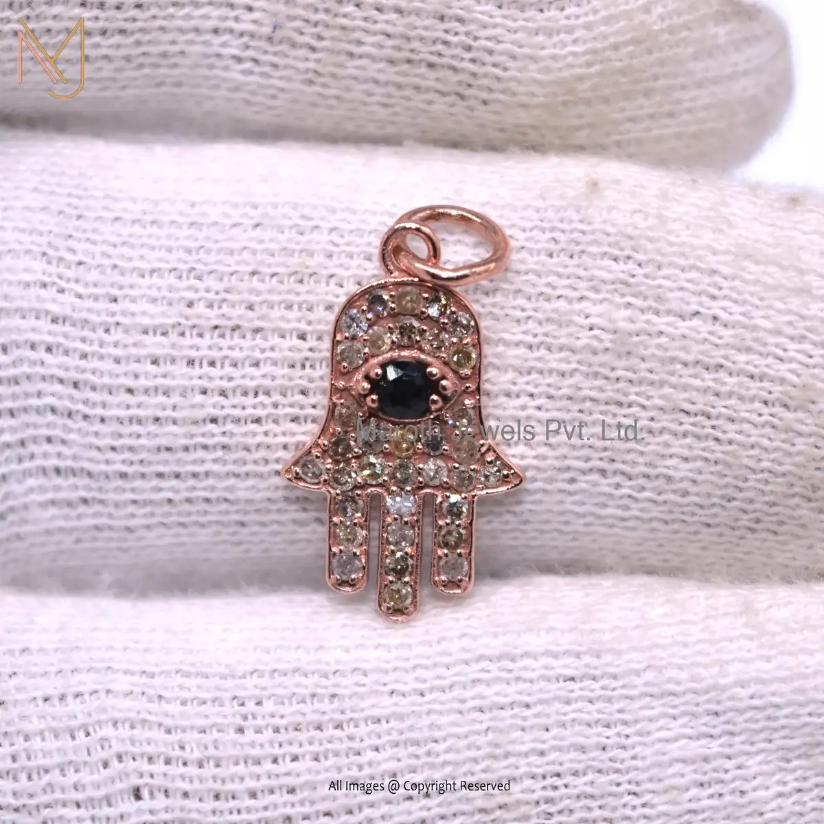 925 Silver Yellow Gold Plated Cubic Zircon & Ruby Gemstone Hamsa Pendant Jewelry Manufacturer