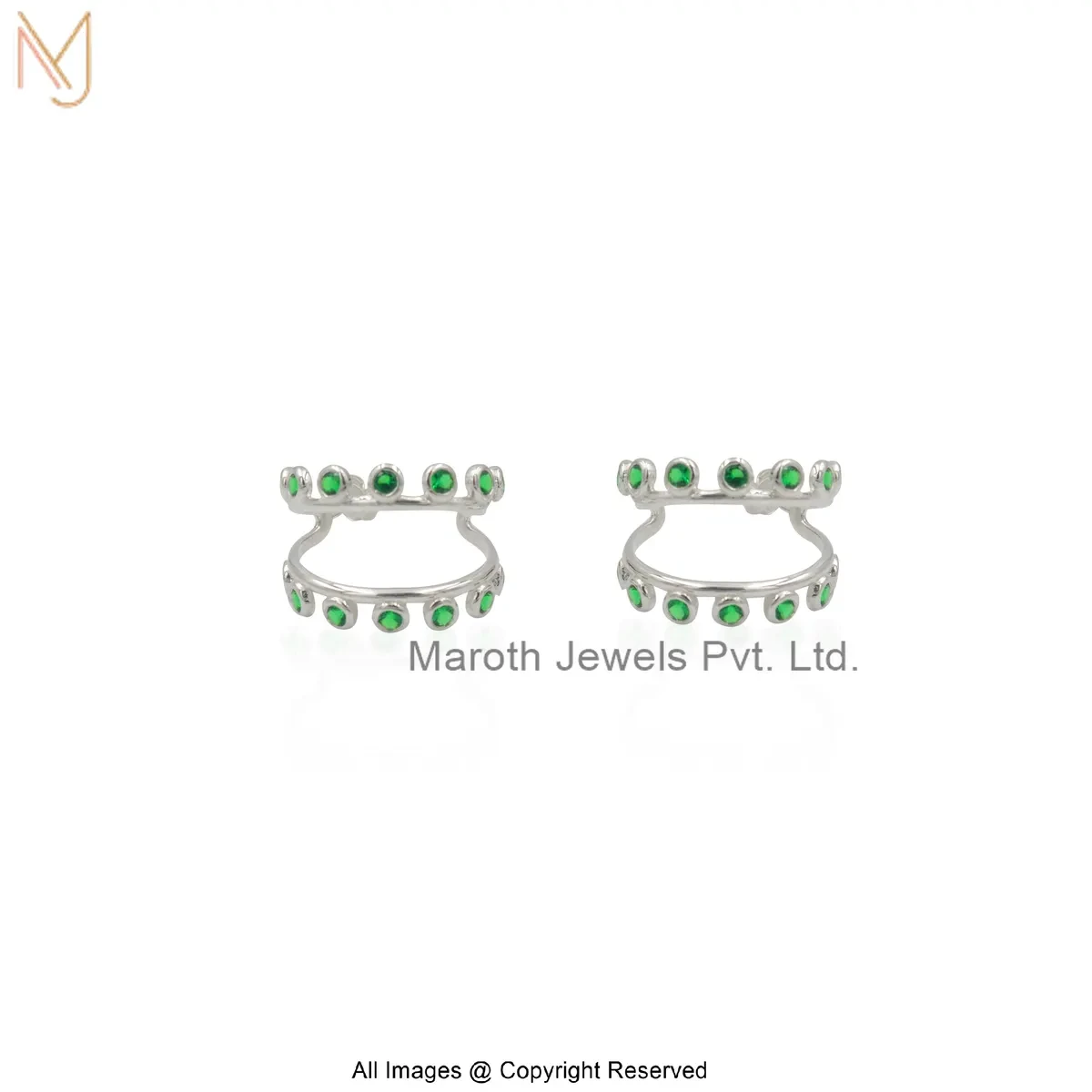 14K White Gold Diamond Green Cubic Zircon Hoop Earring Custom Jewelry