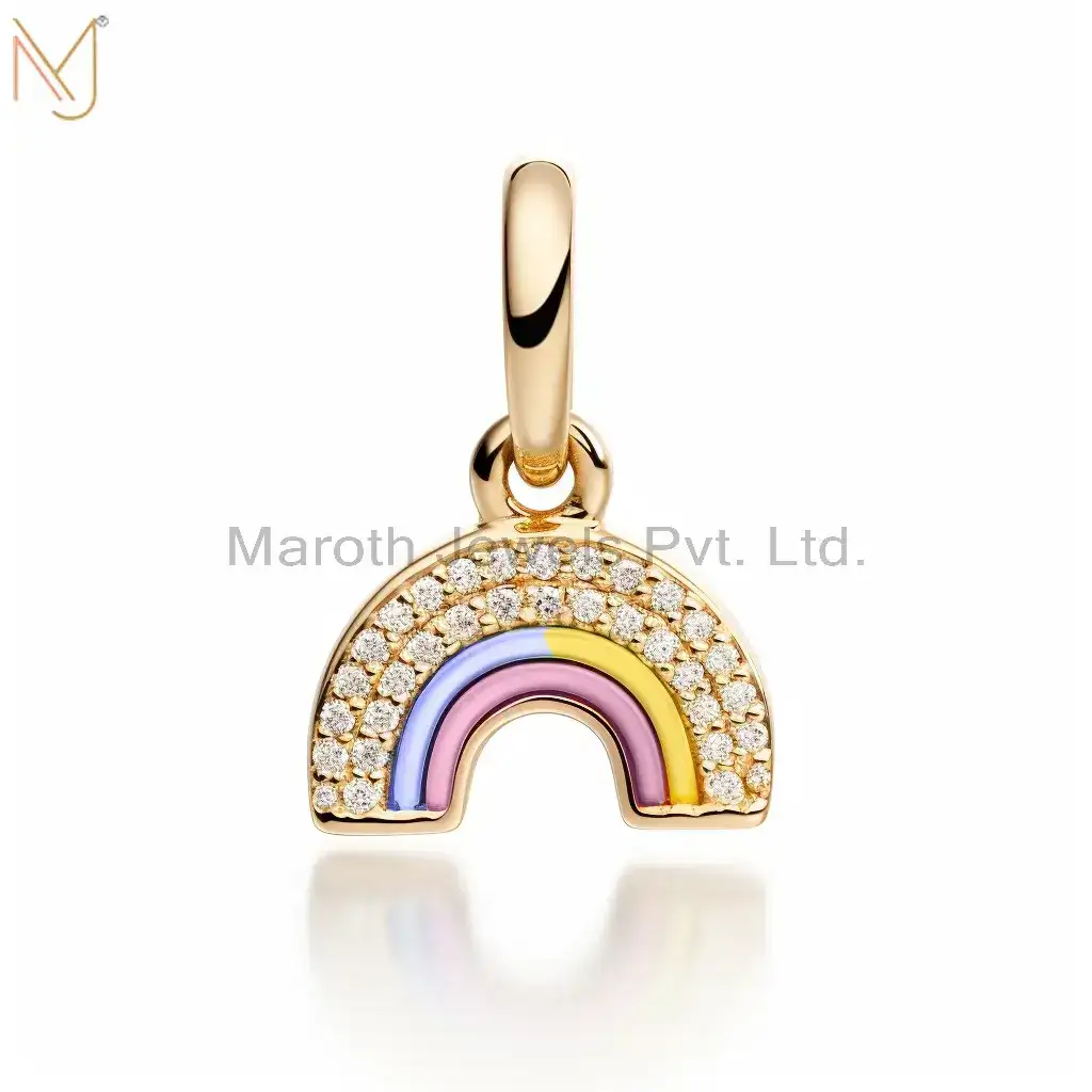 925 Sterling Silver Yellow Gold Plated Moissanite Rainbow Design Pendant Jewelry Supplier
