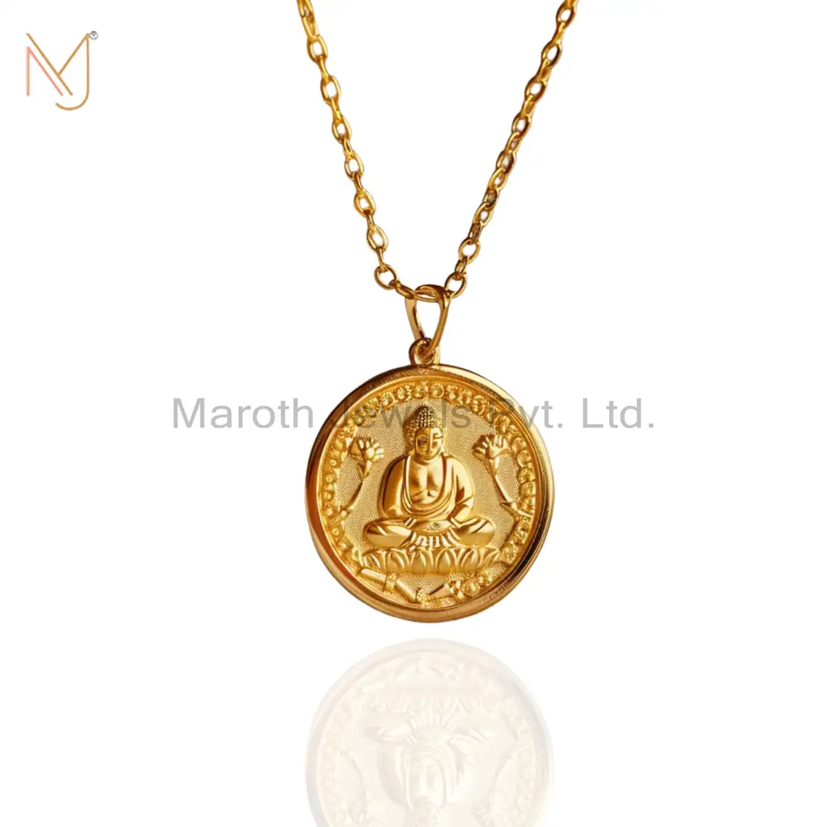 14K Yellow Gold Buddha Necklace Custom Jewelry