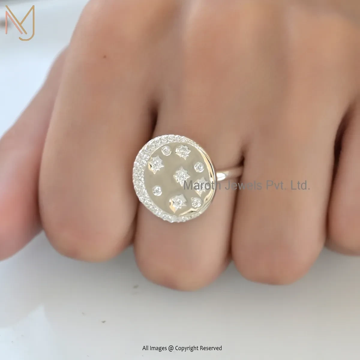 925 Silver Natural Silver Plated Moissanite Moon Star Disc Ring Jewelry Supplier