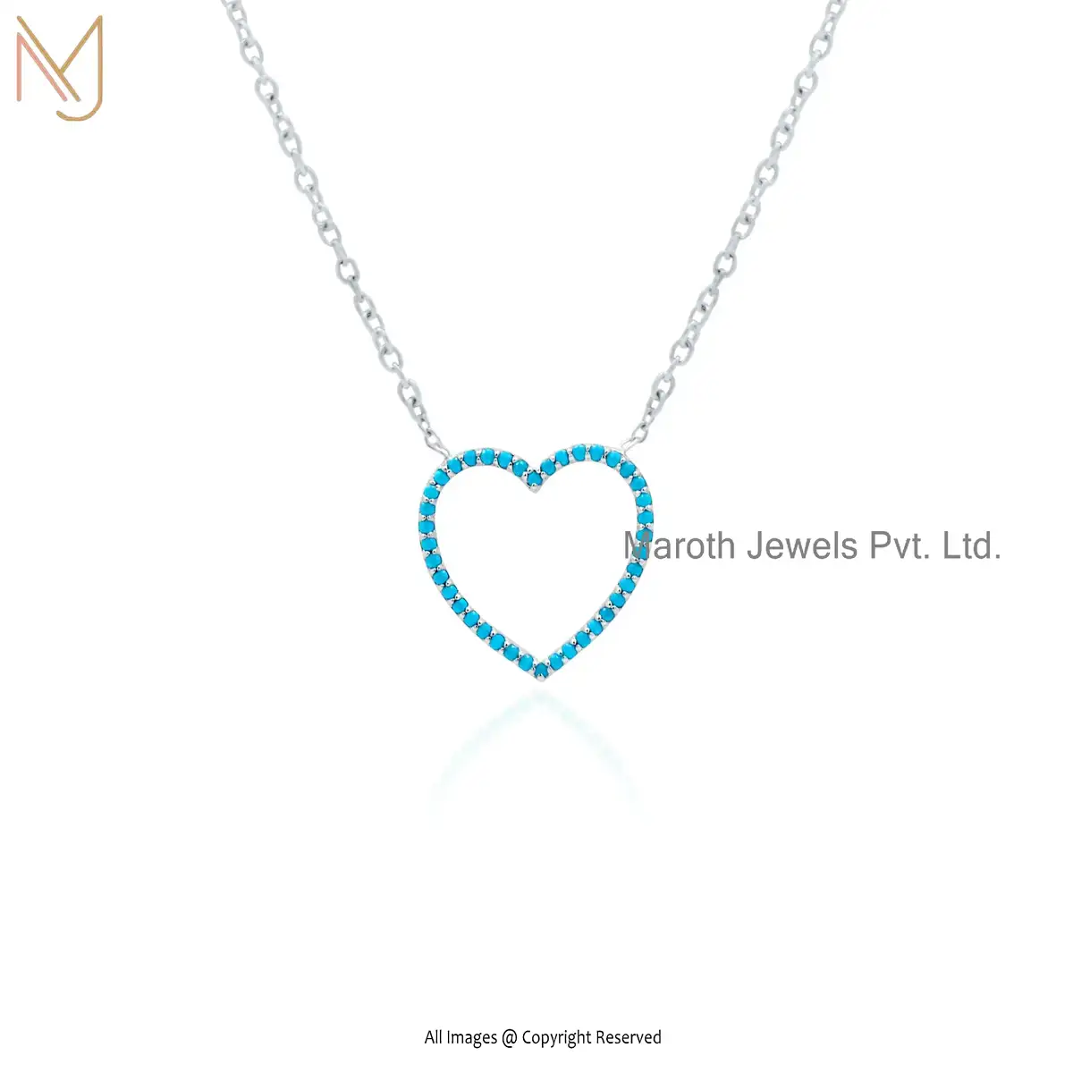 925 Silver Natural Silver Turquoise Heart Pendant With Chain Necklace Set USA