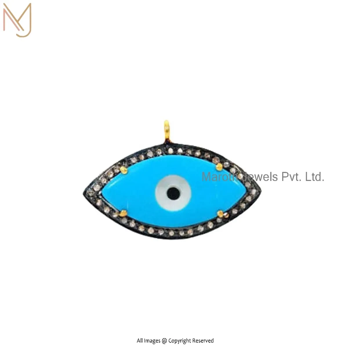 925 Silver Yellow Gold Plated Turquoise Evil Eye Pendant Jewelry Supplier