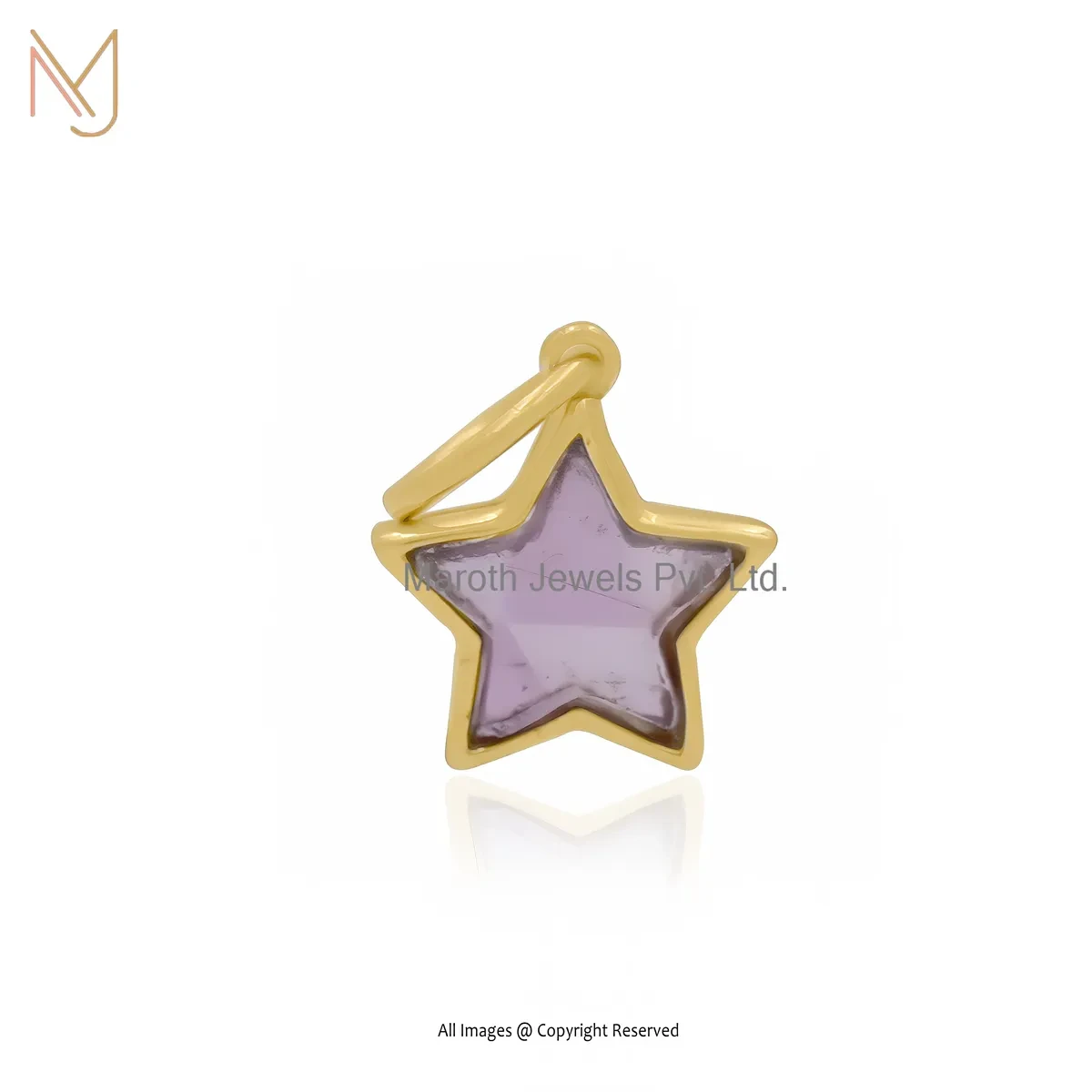 9K Yellow Gold Amethyst Gemstone Star Pendant Custom Jewelry