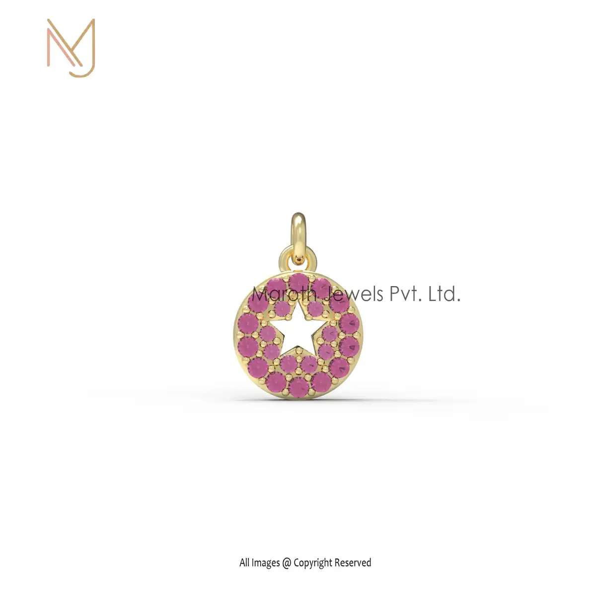 14K Yellow Gold Pave Diamond Star Disc Charm Pendant Jewelry USA