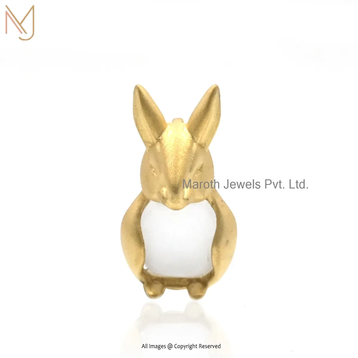 14K Yellow Gold Clear Quartz Gemstone Rabbit Charm Pendant Manufacturer