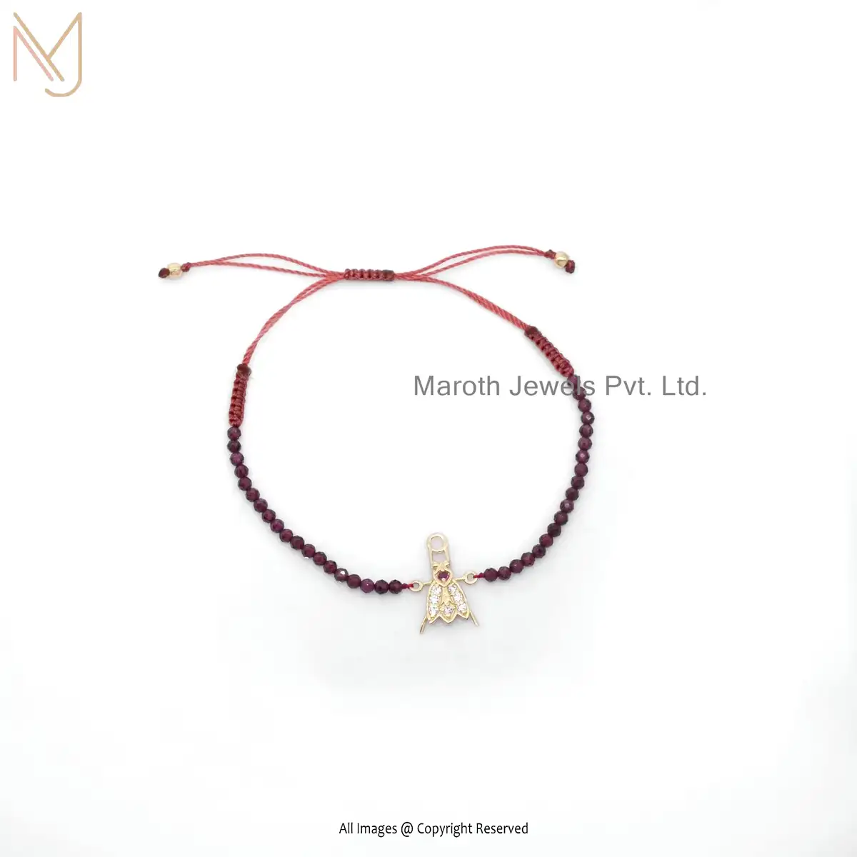 Wholesale 925 Silver Yellow Gold Plated Bug Cubic Zircon Garnet Beads Bracelet Jewelry