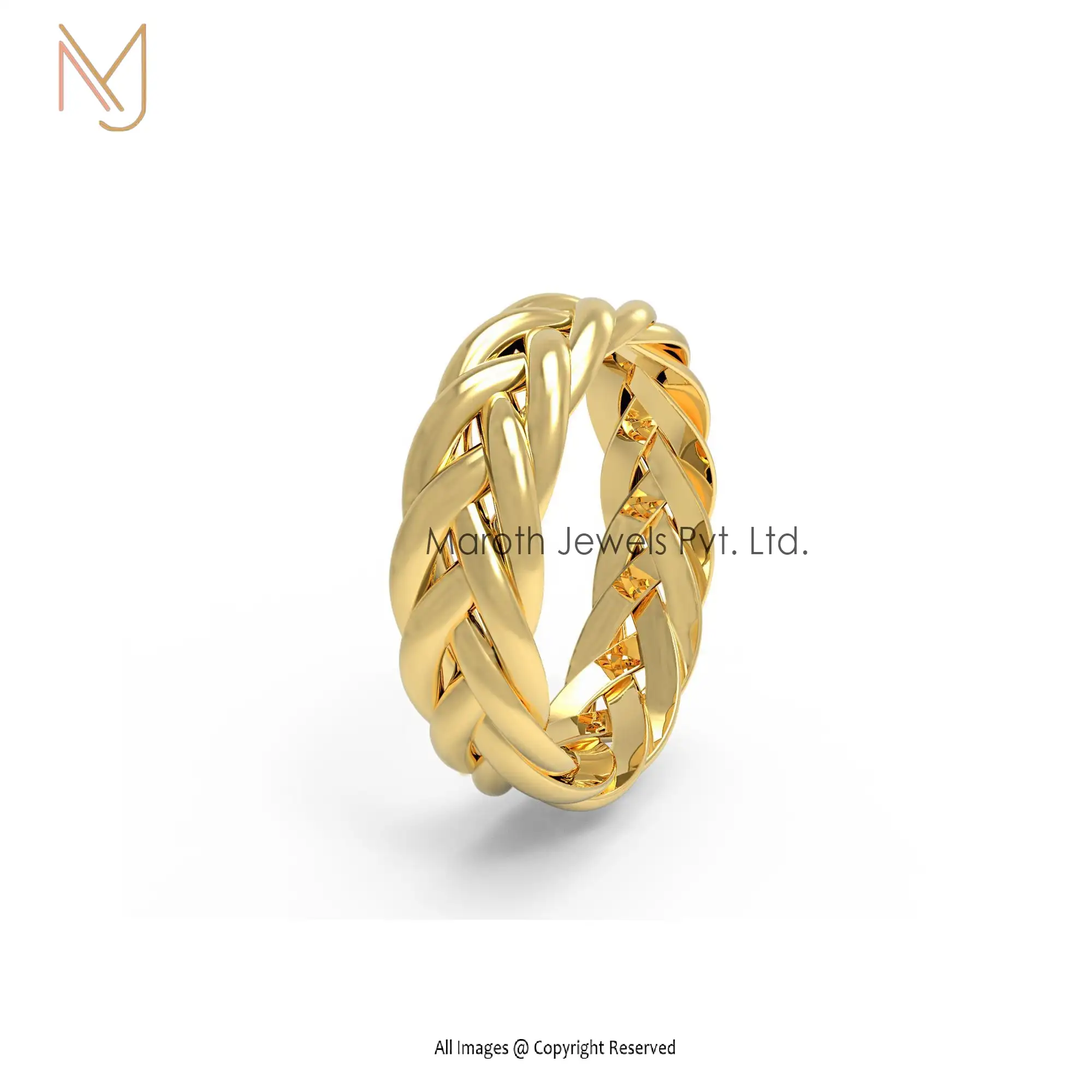 14K Yellow Gold Curb Chain Design Ring Jewelry manufacturer