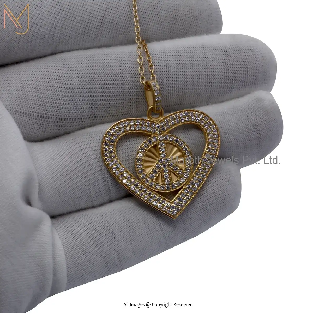 925 Silver Yellow Gold Plated Cubic Zircon Heart Pendant Jewelry Supplier