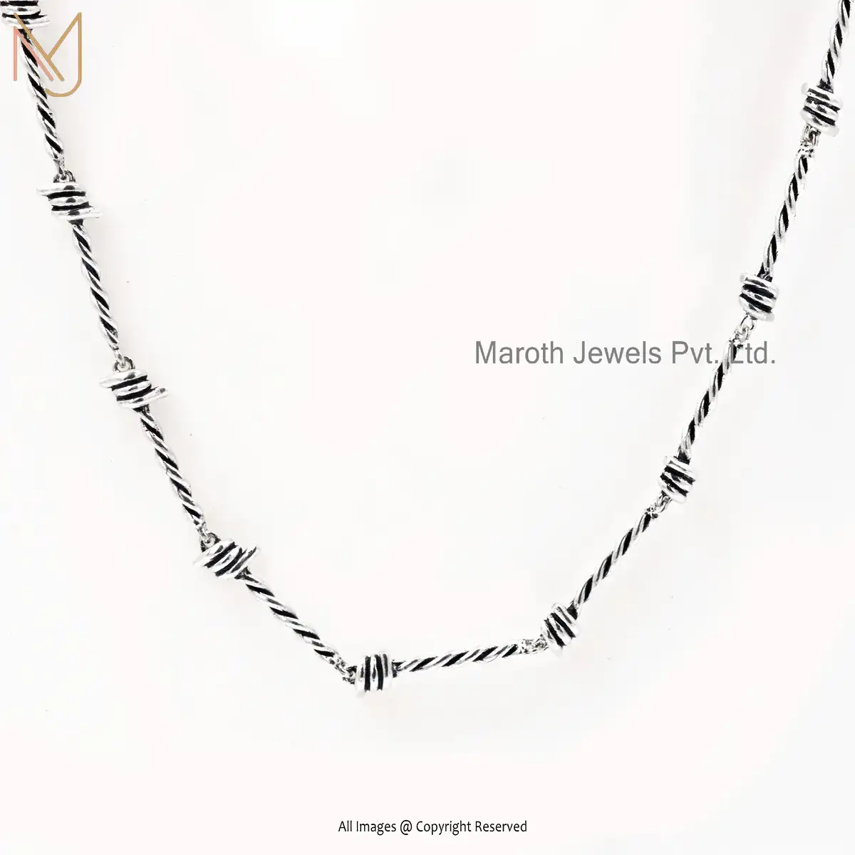 925 Sterling Silver Oxidized Barbwire Necklace Jewelry Manufacturer
