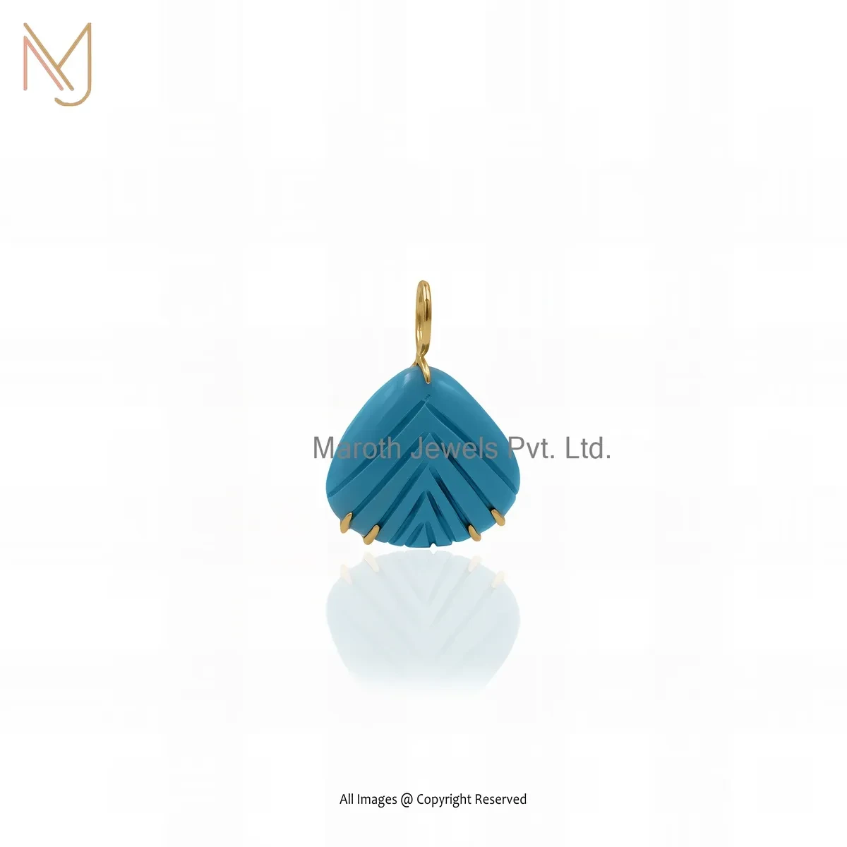 14K Yellow Gold Turquoise Shell Pendant Custom Jewelry