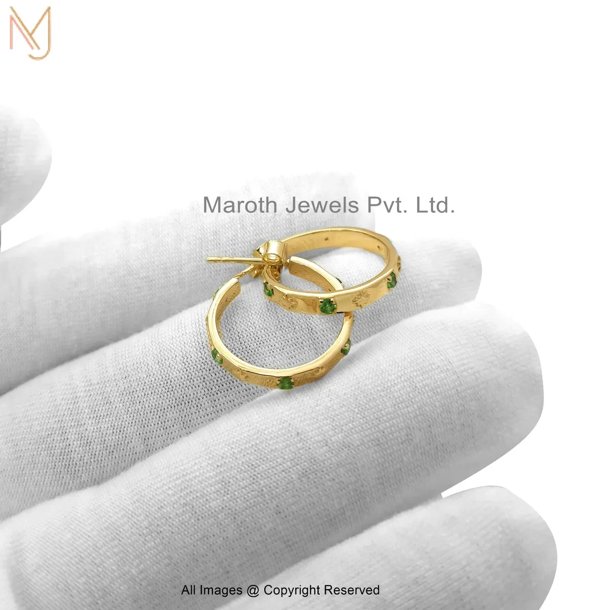 925 Silver Yellow Gold Plated Emerald Hoop Huggie Earring Custom Jewelry