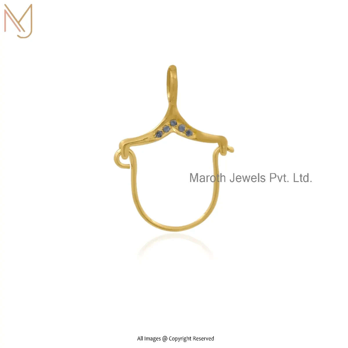 Private Lable 14K Yellow Gold Cubic Zircon Pave Diamond Handmade Charm Holder Jewelry