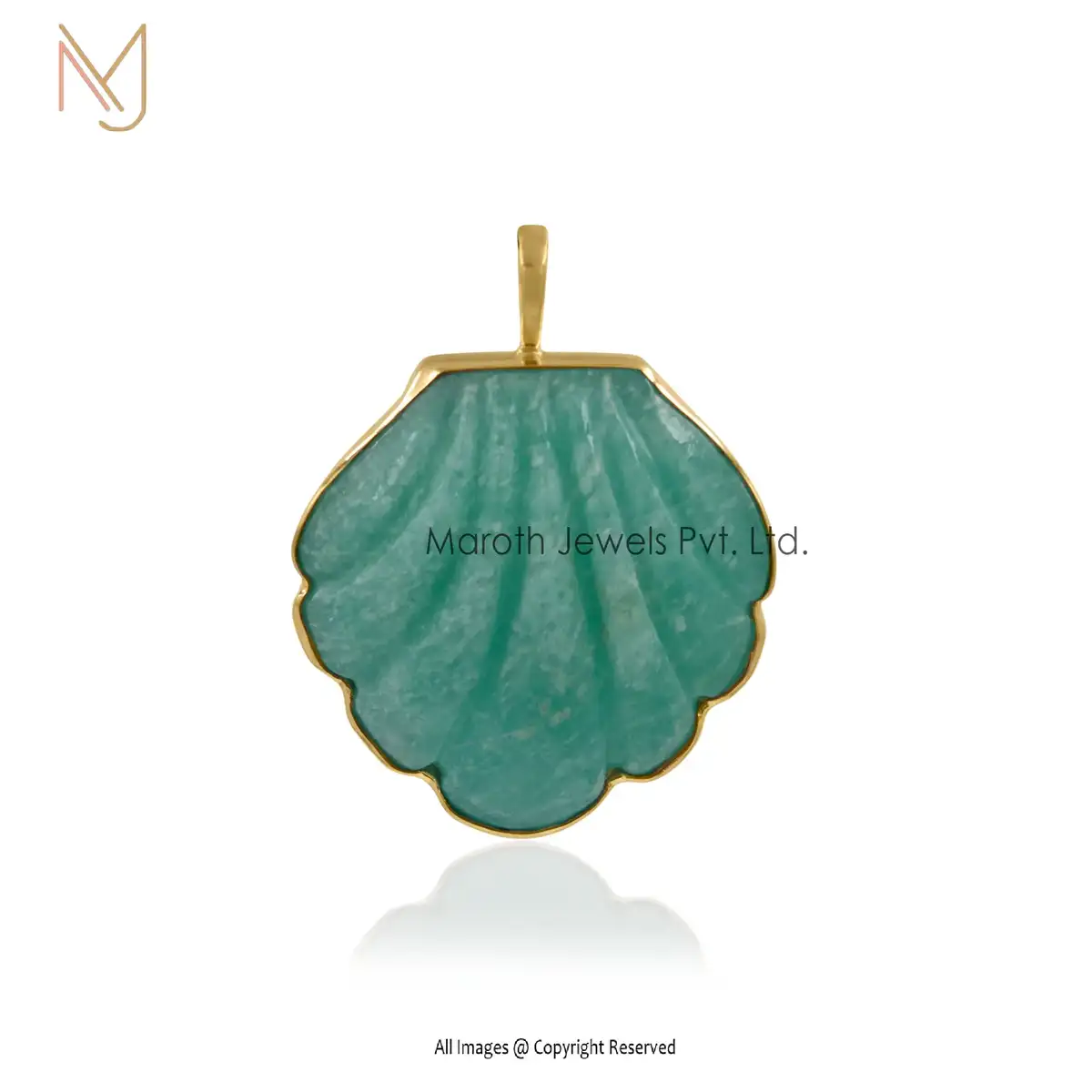 925 Silver Yellow Gold Amazonite Gemstone Shell Pendant Custom Jewelry