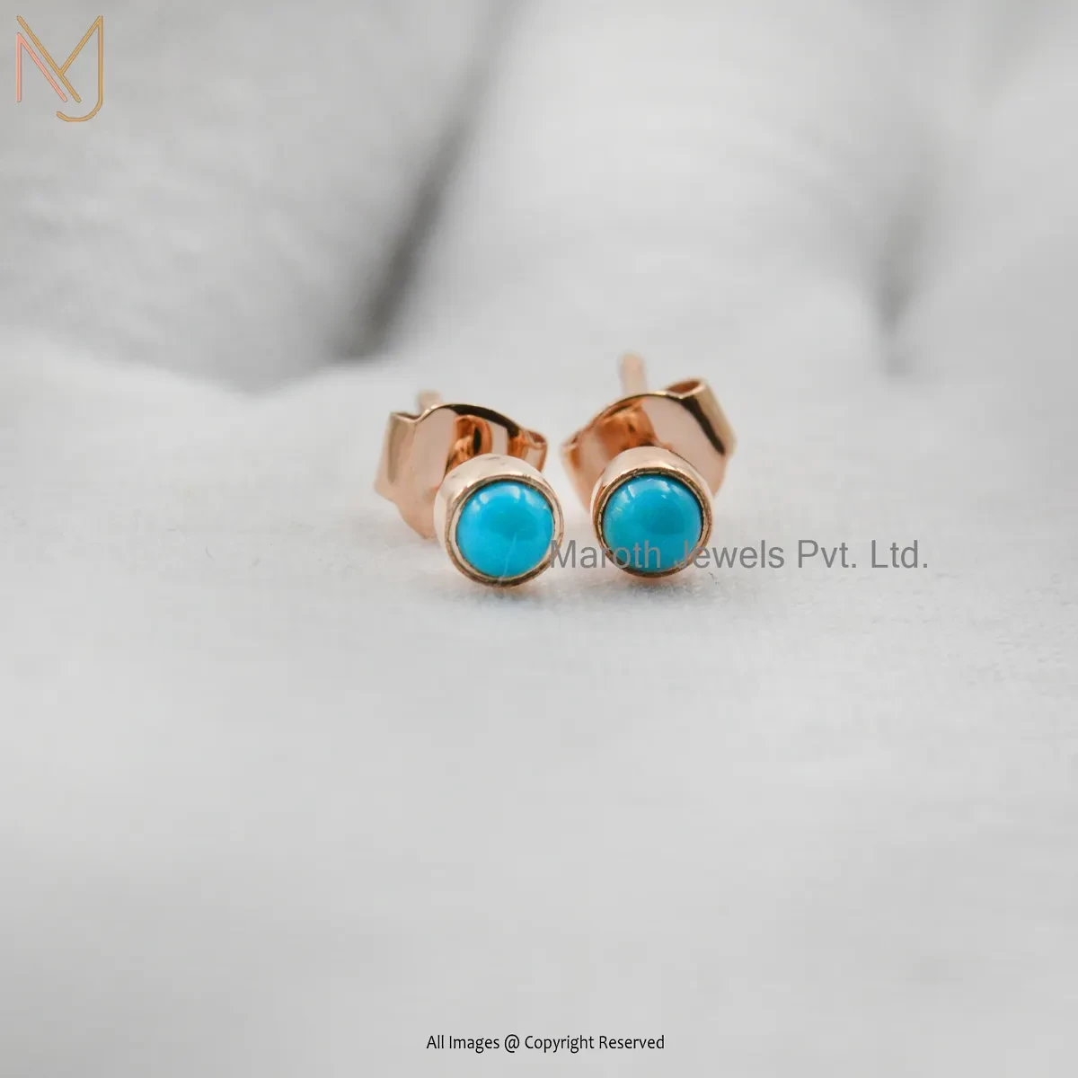 925 Silver Yellow Gold Plated Turquoise Stud Earring Custom Jewelry