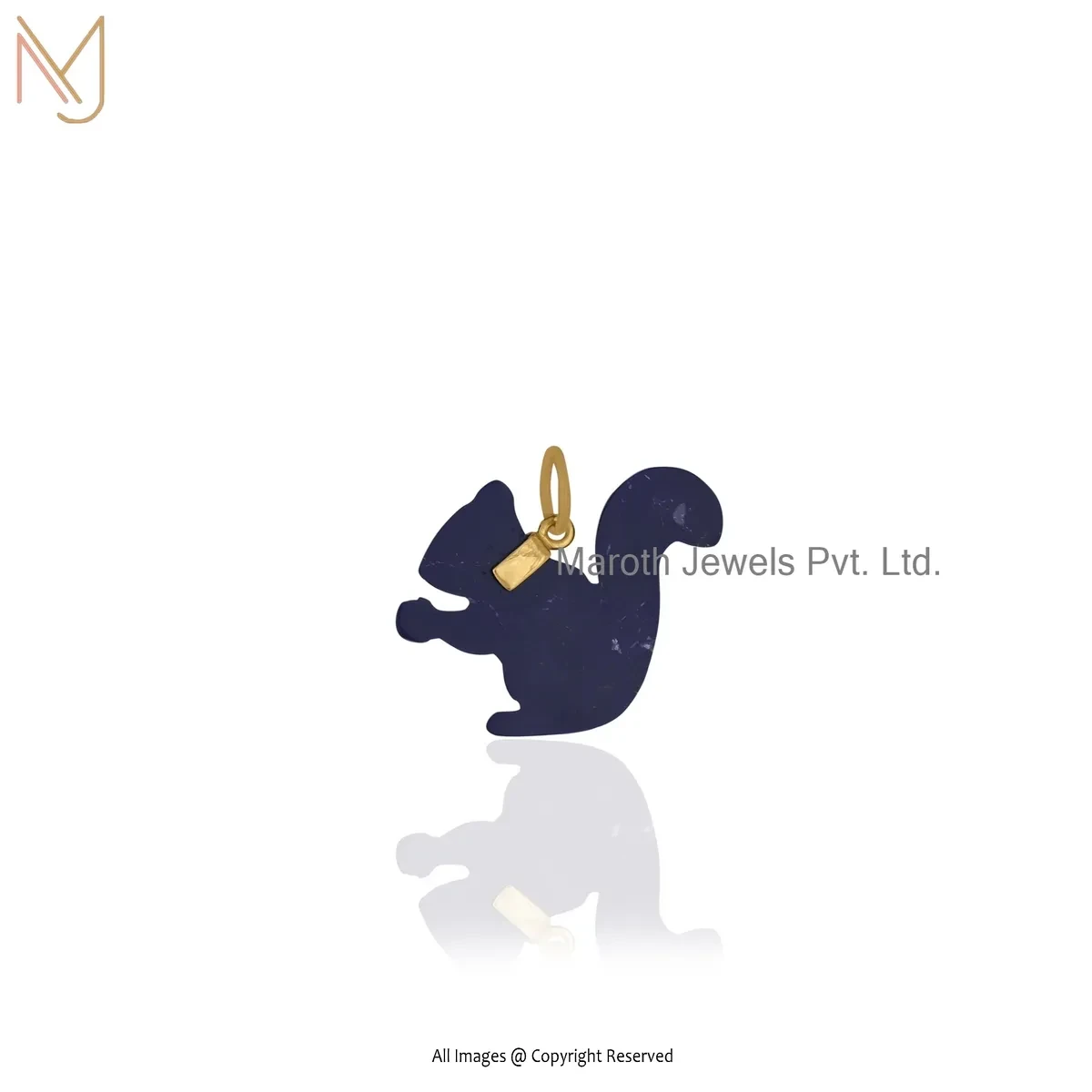 14K Yellow Gold Lapiz Lazuli Gemstone Squirrel Pendant Jewelry Supplier