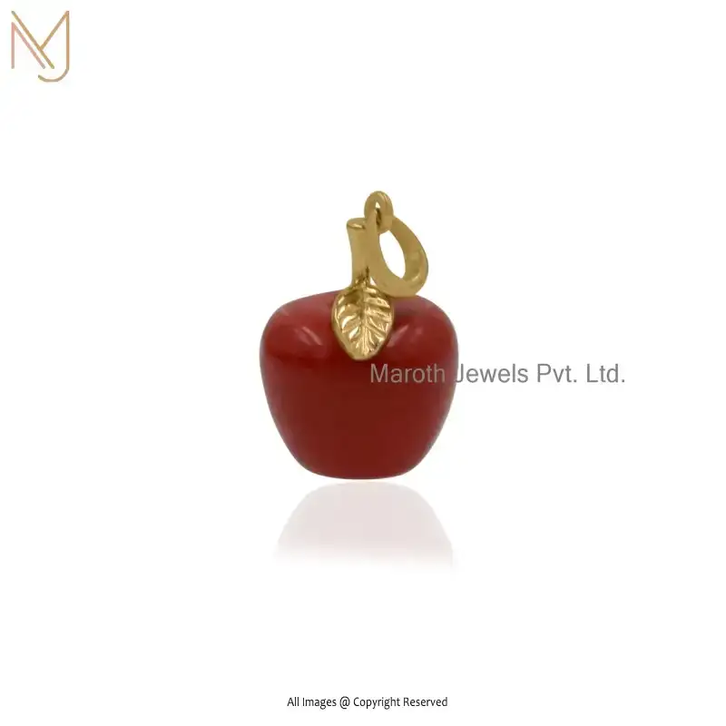 925 Silver Yellow Gold Plated Orange Coral Apple Leaf Pendant Custom Jewelry