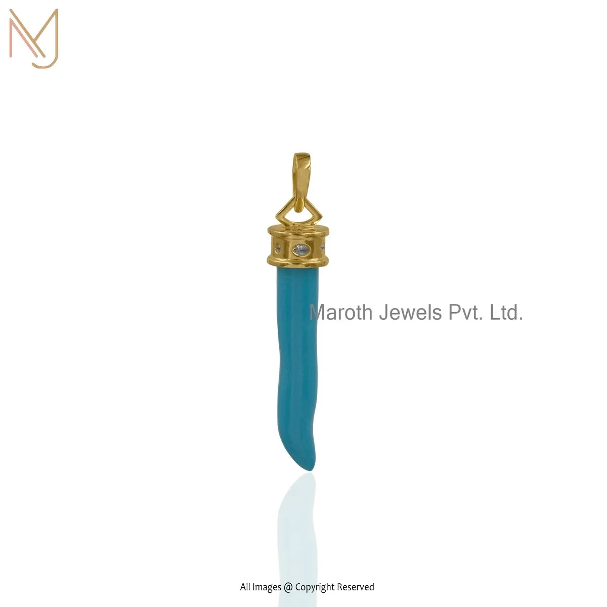 14K Yellow Gold Cubic Zircon & Turquoise Horn Pendant Manufacturer