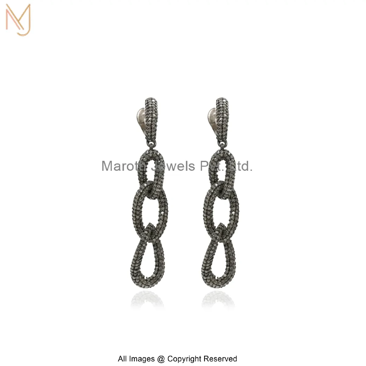 14K White Gold Pave Diamond Infinity Link Drop Earrings Custom Jewelry