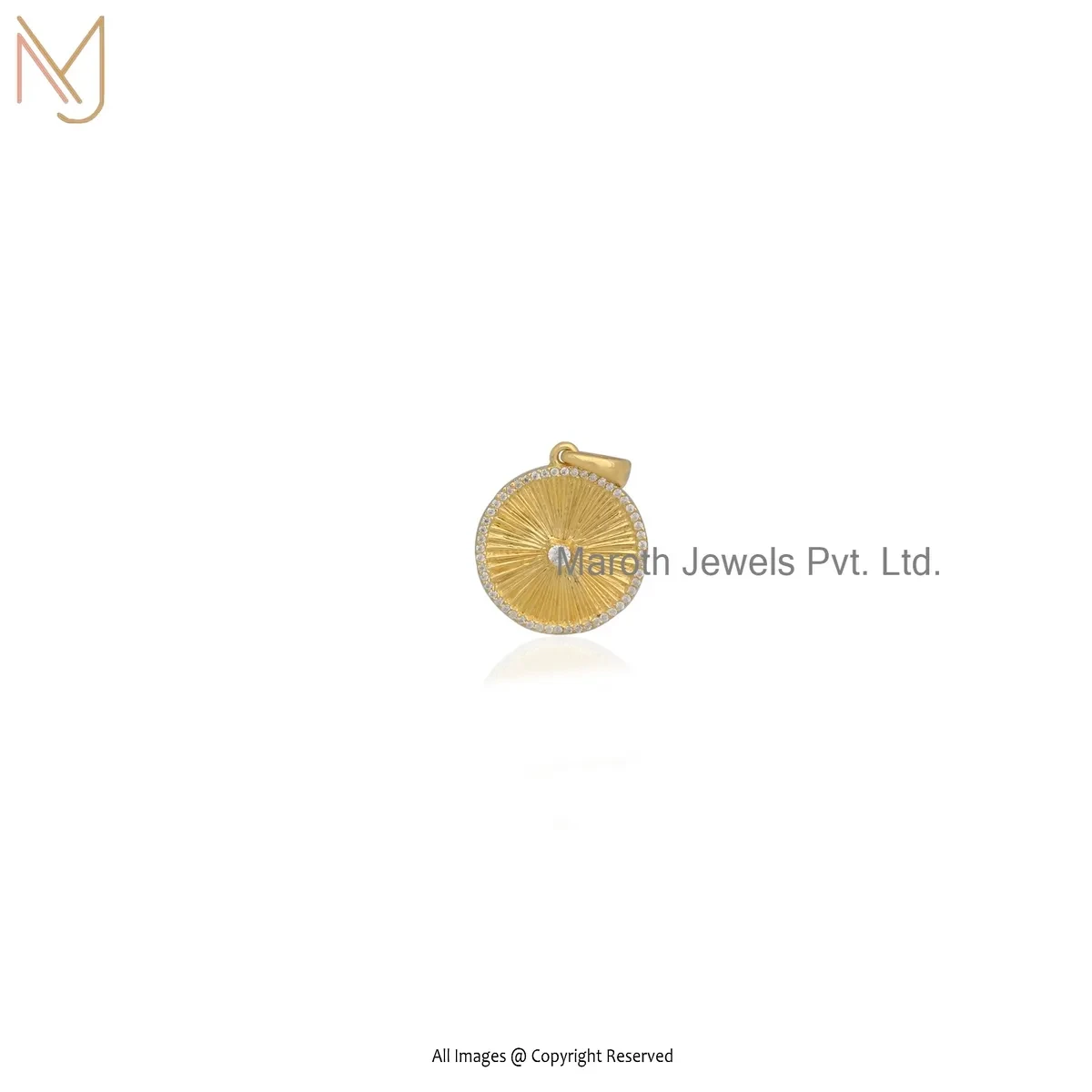 14K Yellow Gold Diamond Fluted Disc Pendant Custom Jewelry