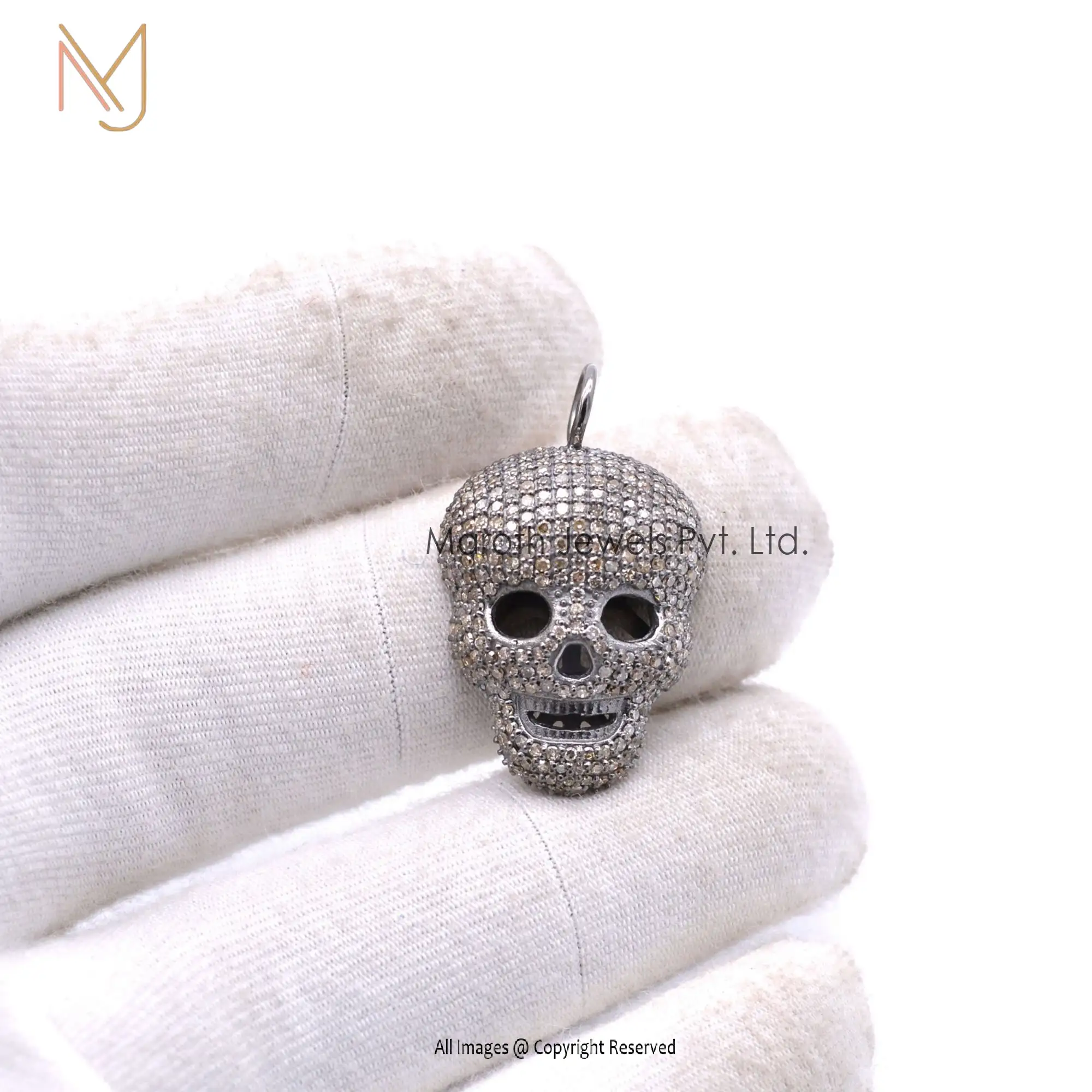 925 Silver Pave Diamond Skull Pendant Halloween Jewelry Manufacturer