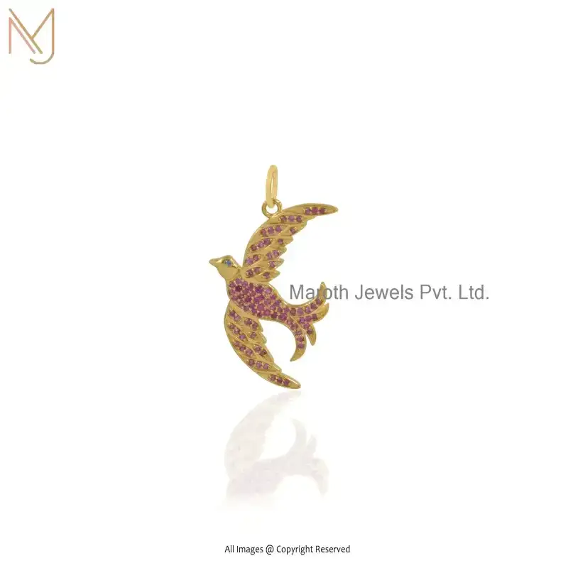 14K Yellow Gold Ruby Swallow Pendant Custom Jewelry