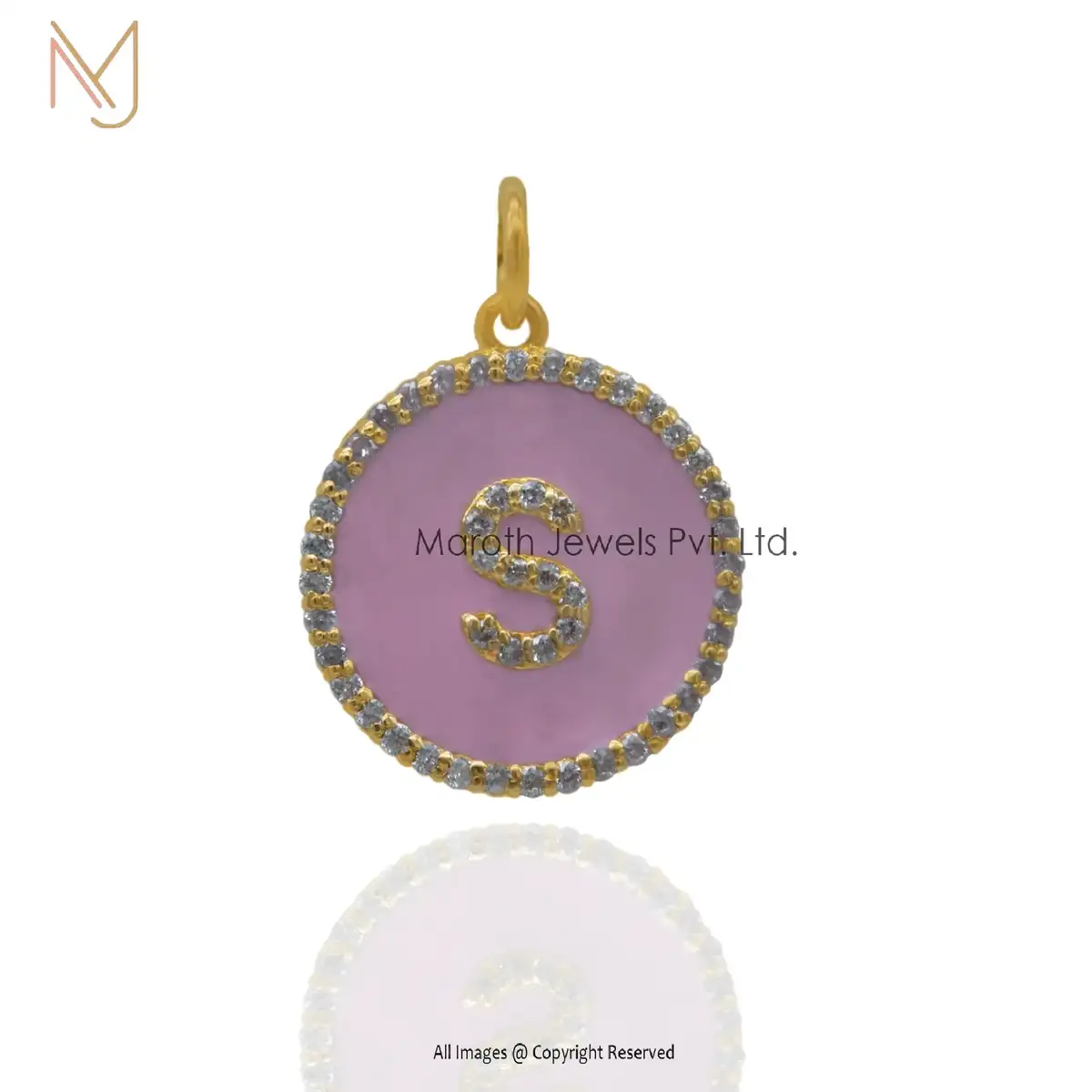 925 Silver Gold Pave Diamond Pink Enamel S Initial Monogram Pendant Jewelry Manufacturer