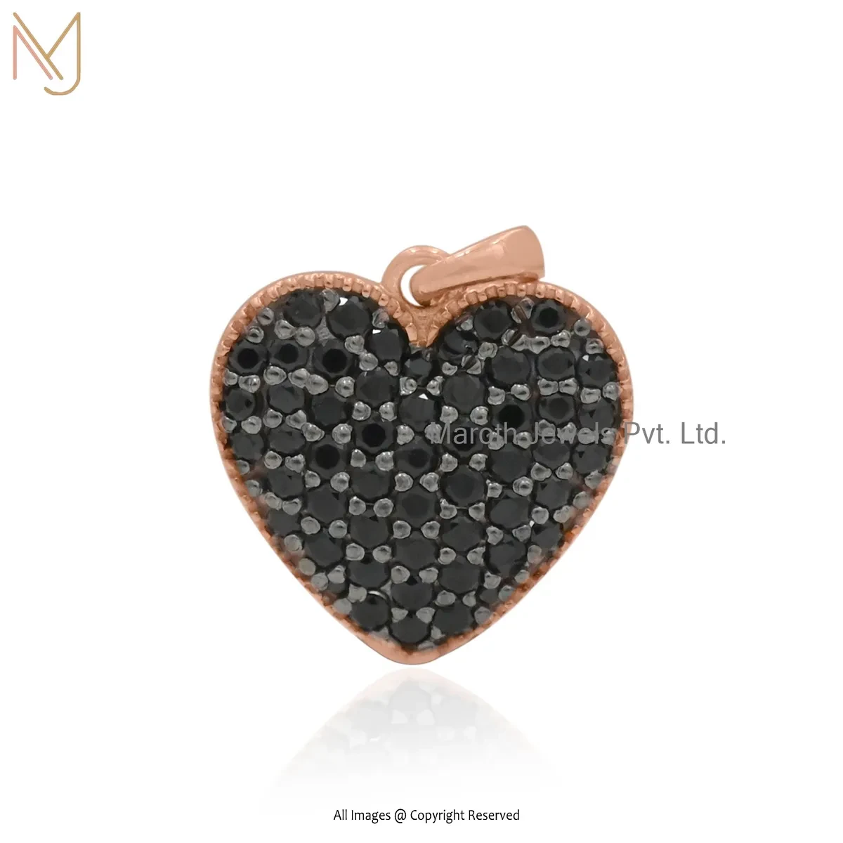 925 Silver Rose Gold Plated Black Cubic Zircon Heart Pendant Manufacturer