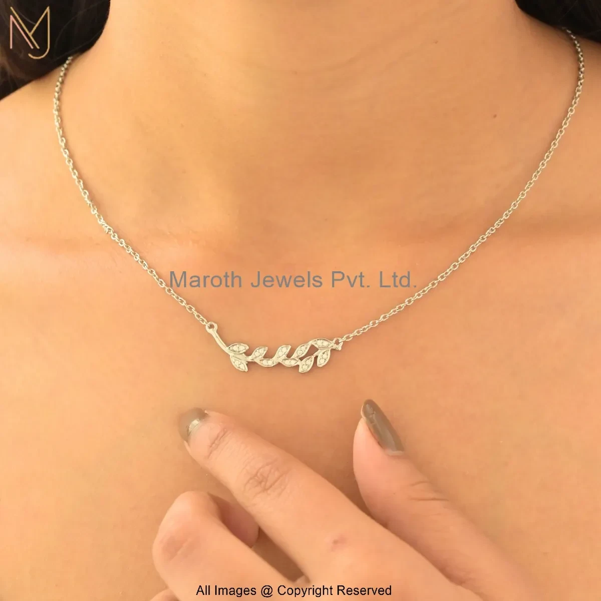 925 Silver White Gold Plated Cubic Zircon Classic Leafs Necklace Custom Jewelry