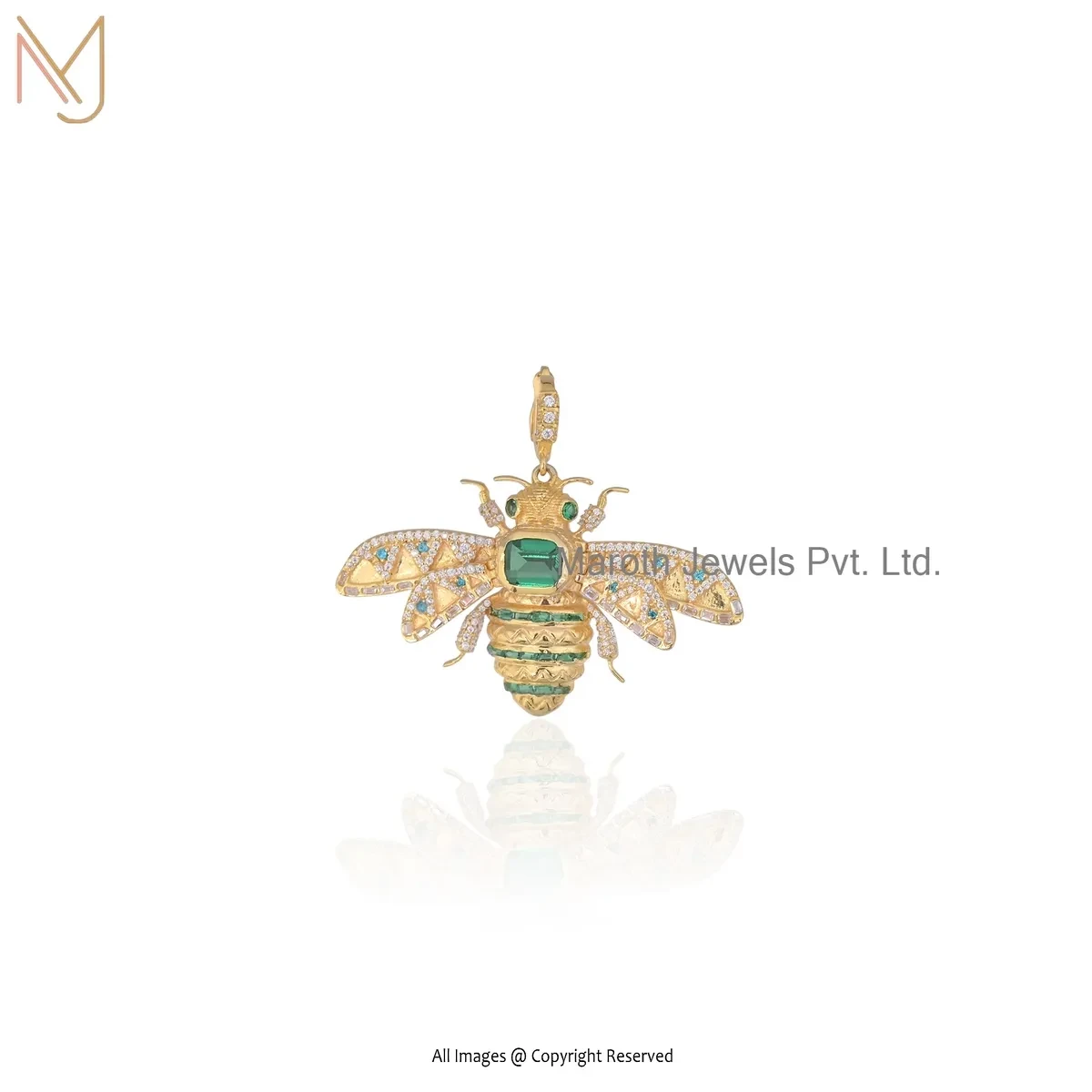 Private Lable 925 Silver Yellow Gold Plated Multi Cubic Zircon Bee Charm Pendant Jewelry