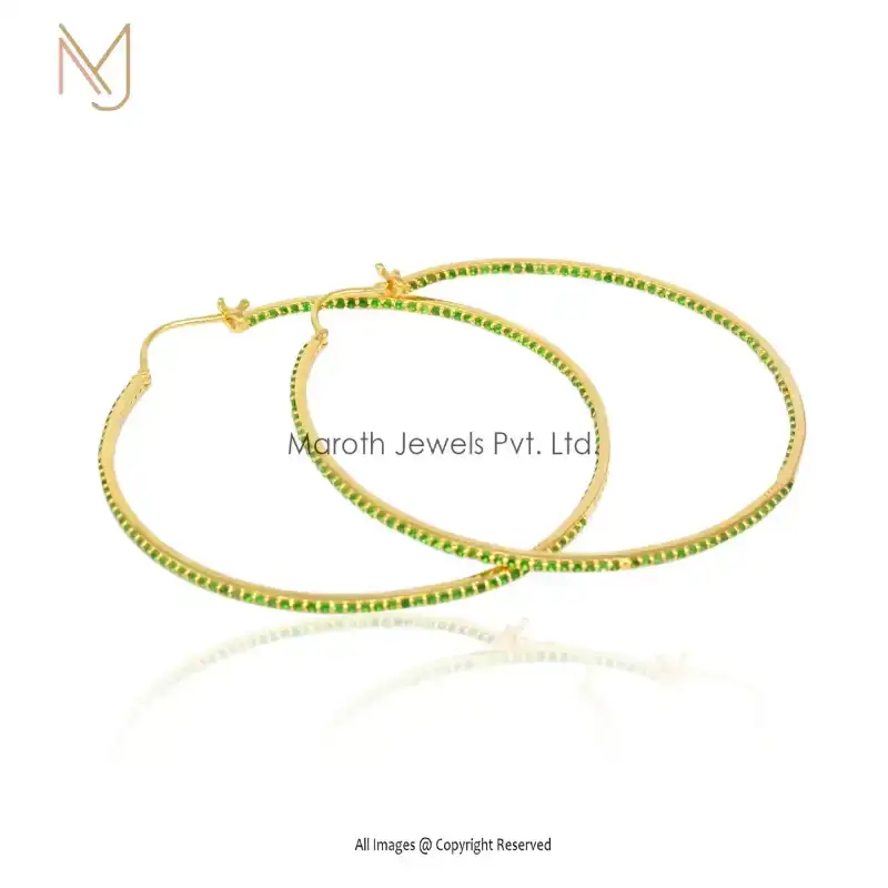 925 Silver Yellow Gold Plated Tsavorite Gemstone Hoop Earrings Manufacturer