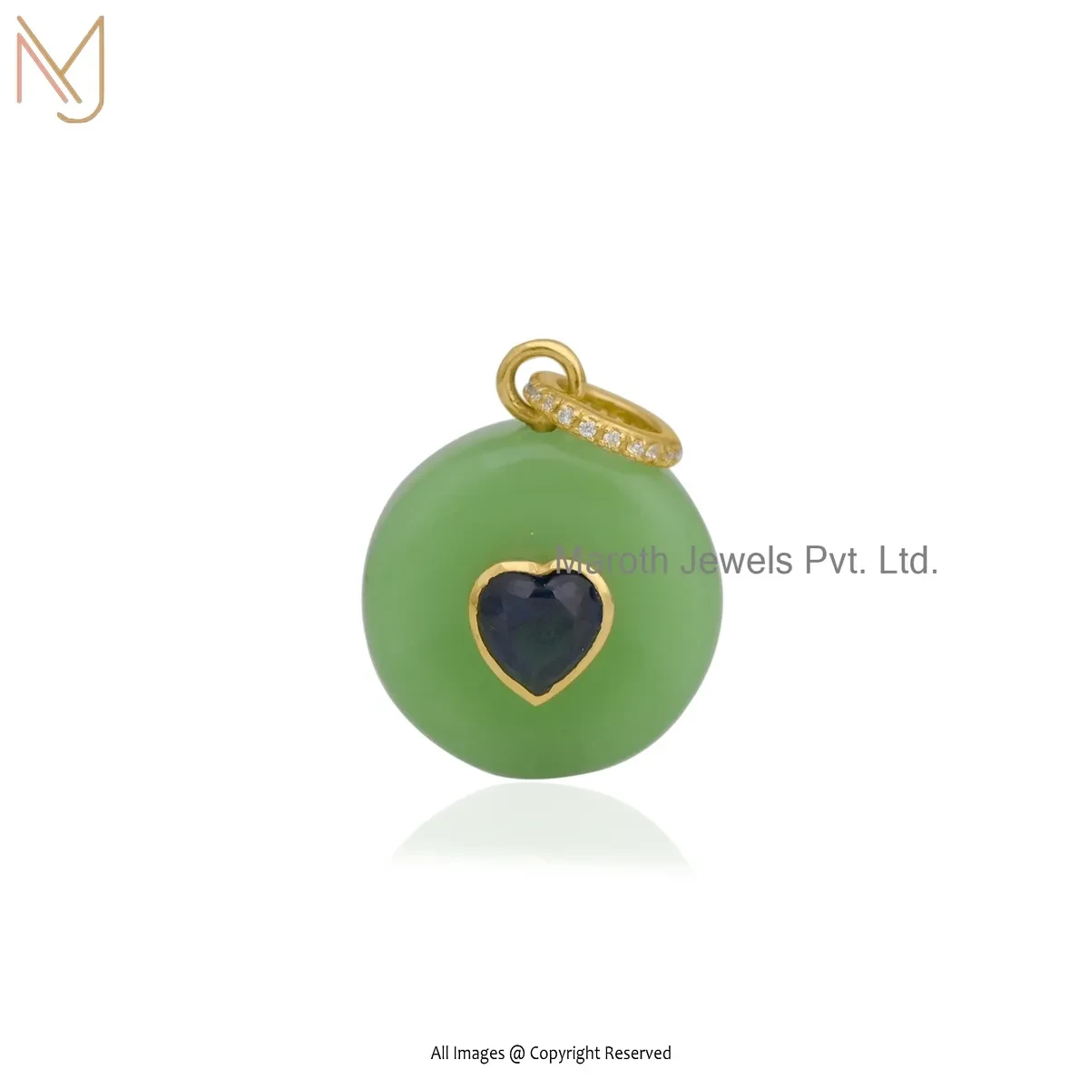 Wholesale 925 Silver Yellow Gold Plated Cubic Zircon & Blue Sapphire And Green Opal Disc Pendant
