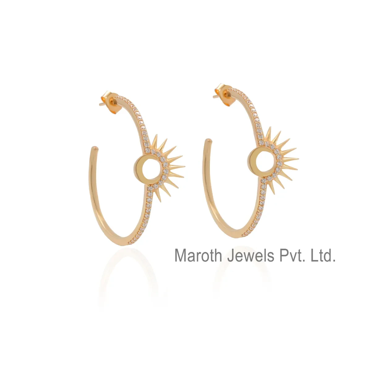 14K Yellow Gold Cubic Zircon SunShine Bright Hoops Earring Custom Jewelry